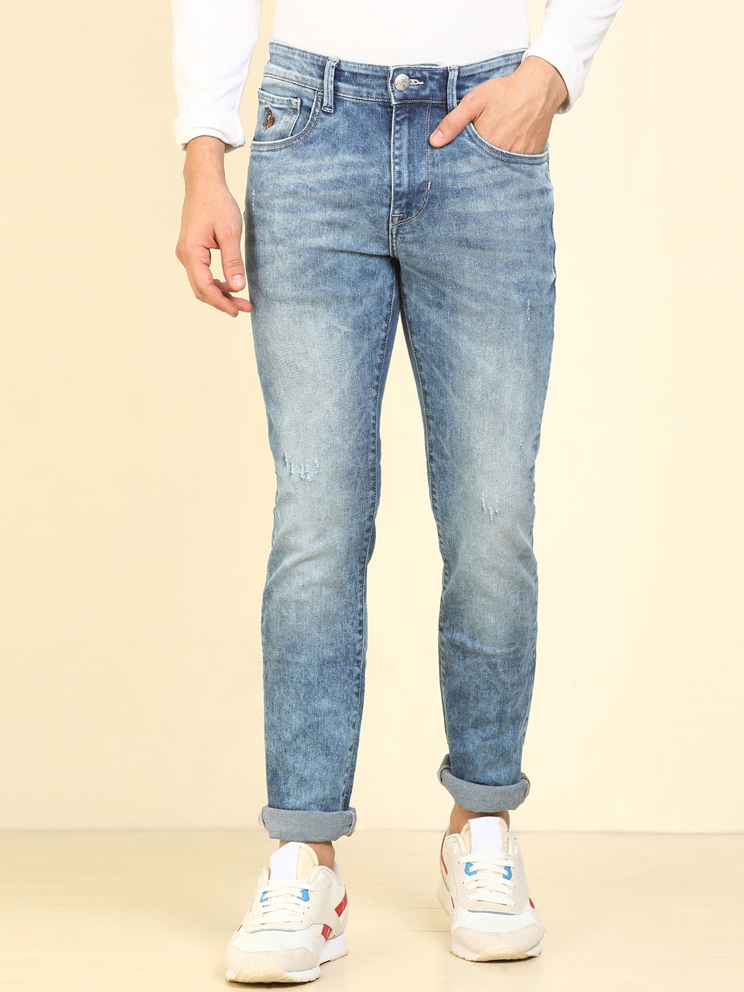 U S Polo Assn Denim Co Men Blue Skinny Fit Low Distress Light Fade Stretchable Jeans
U S Polo Assn Denim Co Men Blue Skinny Fit Low Distress Light Fade Stretchable Jeans