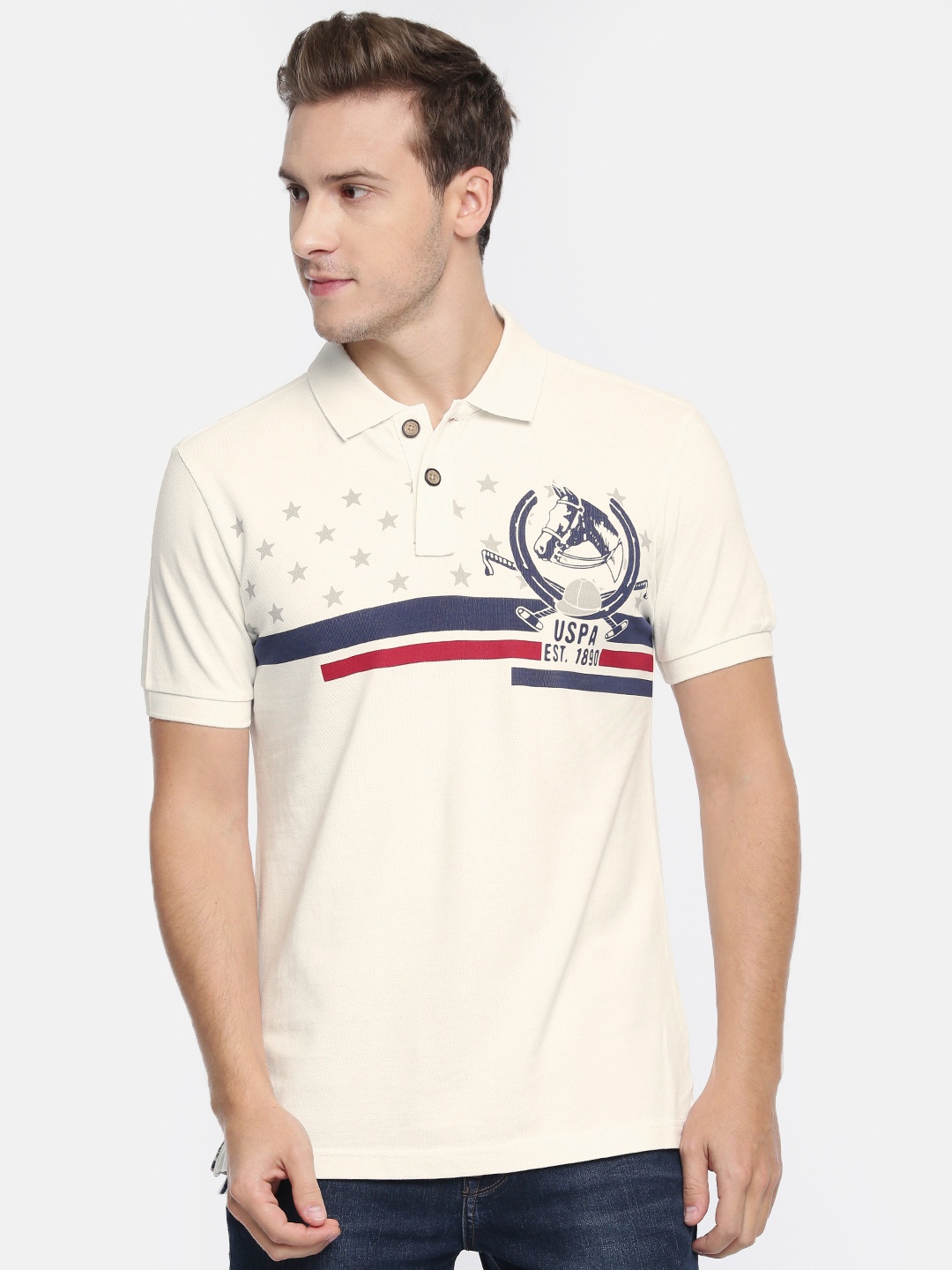 U.S. Polo Assn. Denim Co. Men Off-White Printed Polo Collar Pure Cotton T-shirt
U.S. Polo Assn. Denim Co. Men Off-White Printed Polo Collar Pure Cotton T-shirt