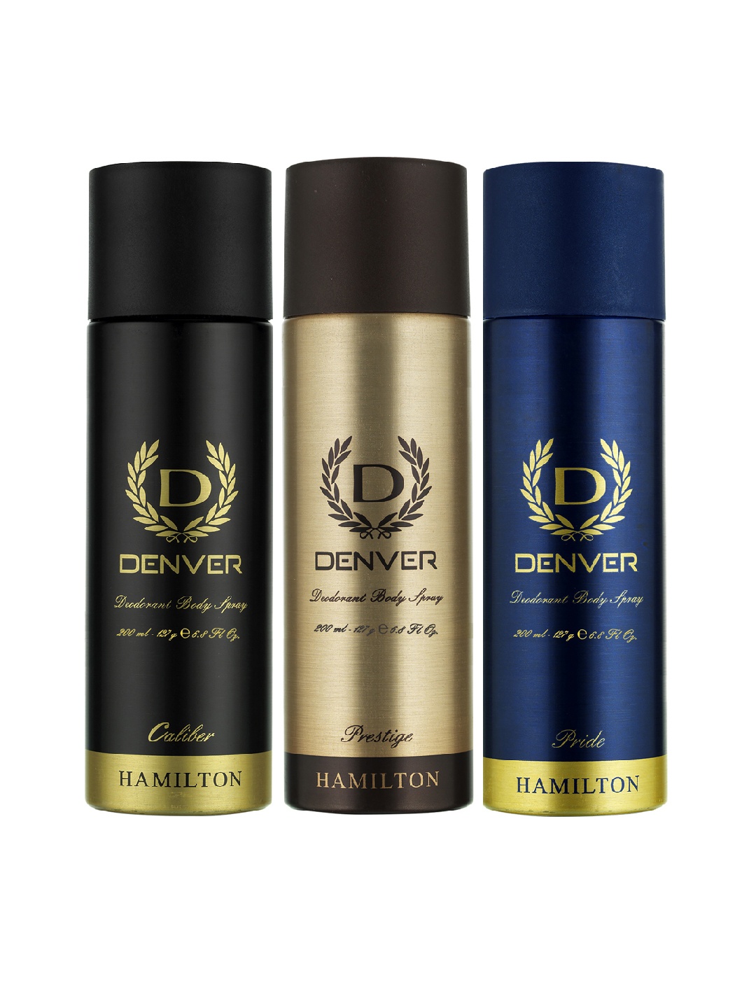 Denver Men Set of 3 Caliber, Prestige & Pride Deodorant Body Sprays 200 ml each, Black
Denver Men Set of 3 Caliber, Prestige & Pride Deodorant Body Sprays 200 ml each, Black