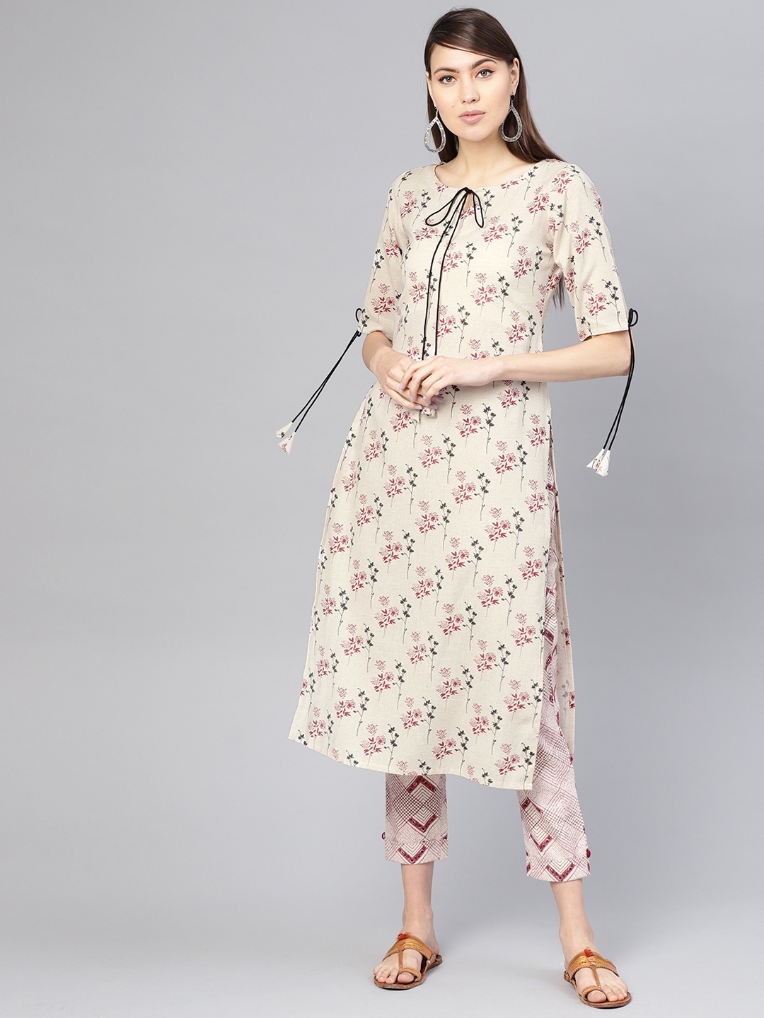 Libas Women Off-White & Maroon Printed Kurta with Trousers