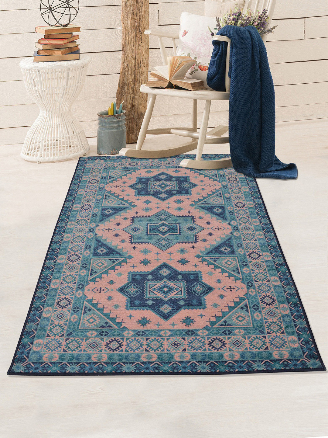 RUGSMITH Teal Blue & Pink Printed Anti-Skid Carpets 
RUGSMITH Teal Blue & Pink Printed Anti-Skid Carpets