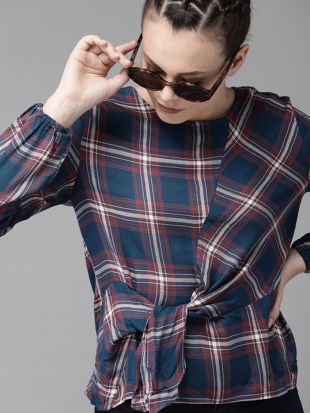 The Roadster Lifestyle Co Women Teal Blue & Red Checked Regular Top With Waist Tie-Up
The Roadster Lifestyle Co Women Teal Blue & Red Checked Regular Top With Waist Tie-Up