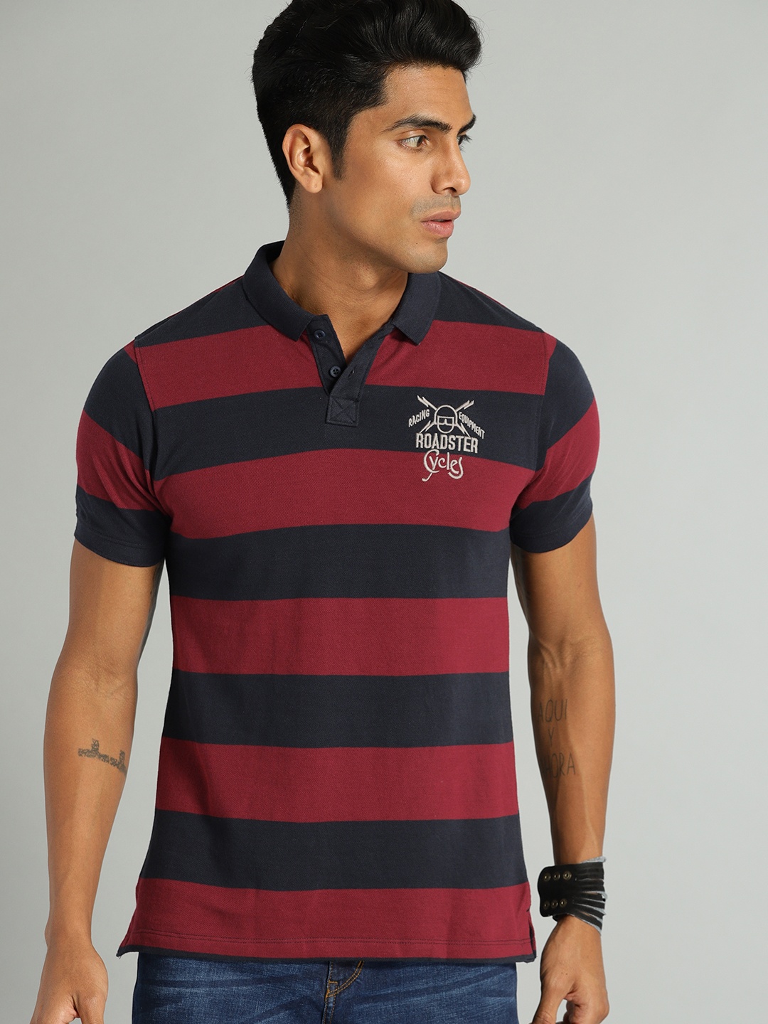 The Roadster Lifestyle Co Men Navy Blue Maroon Striped Polo Collar Pure Cotton T-shirt
The Roadster Lifestyle Co Men Navy Blue Maroon Striped Polo Collar Pure Cotton T-shirt