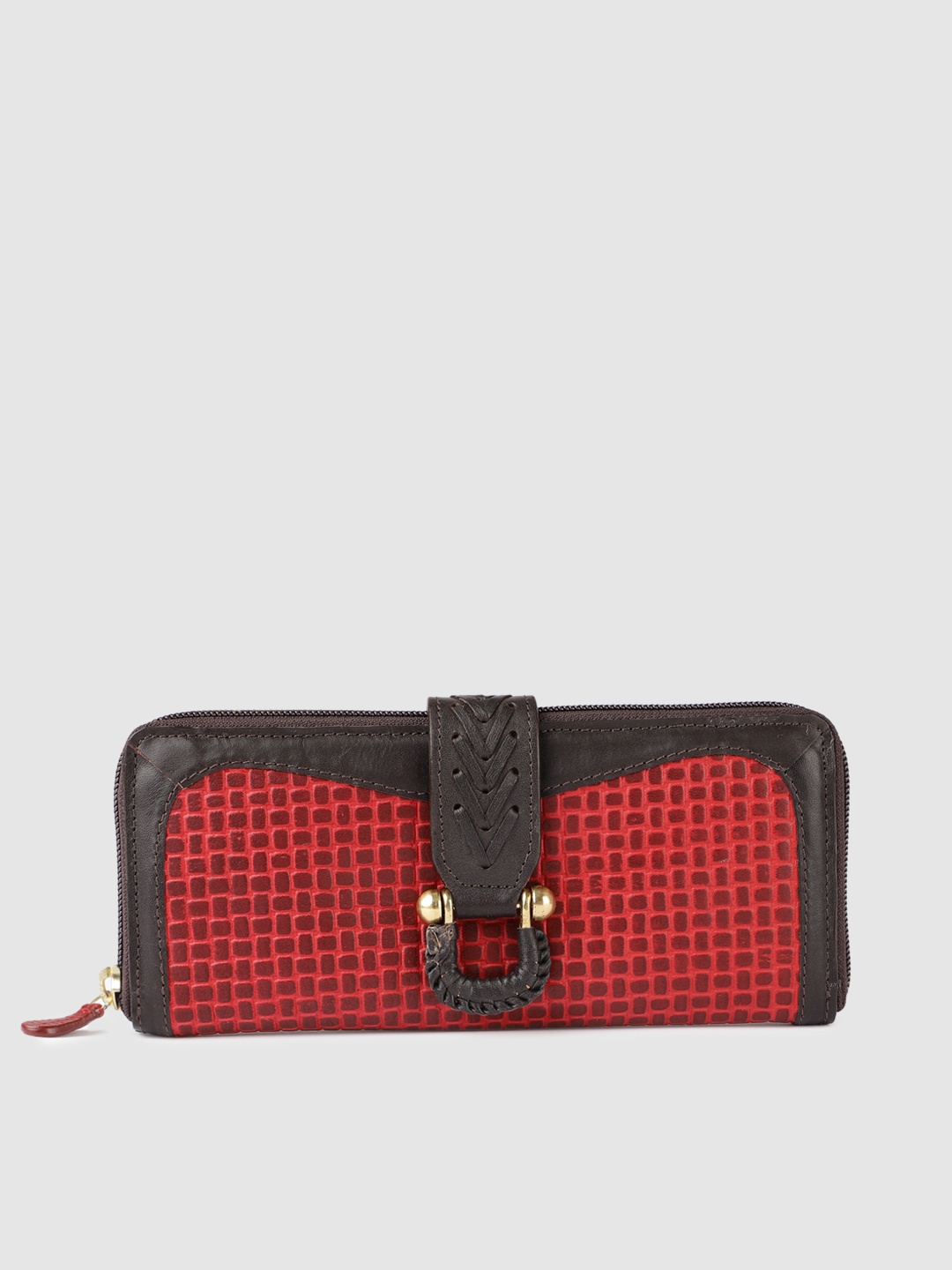 Hidesign Women Red & Brown Textured Leather Zip Around Wallet
