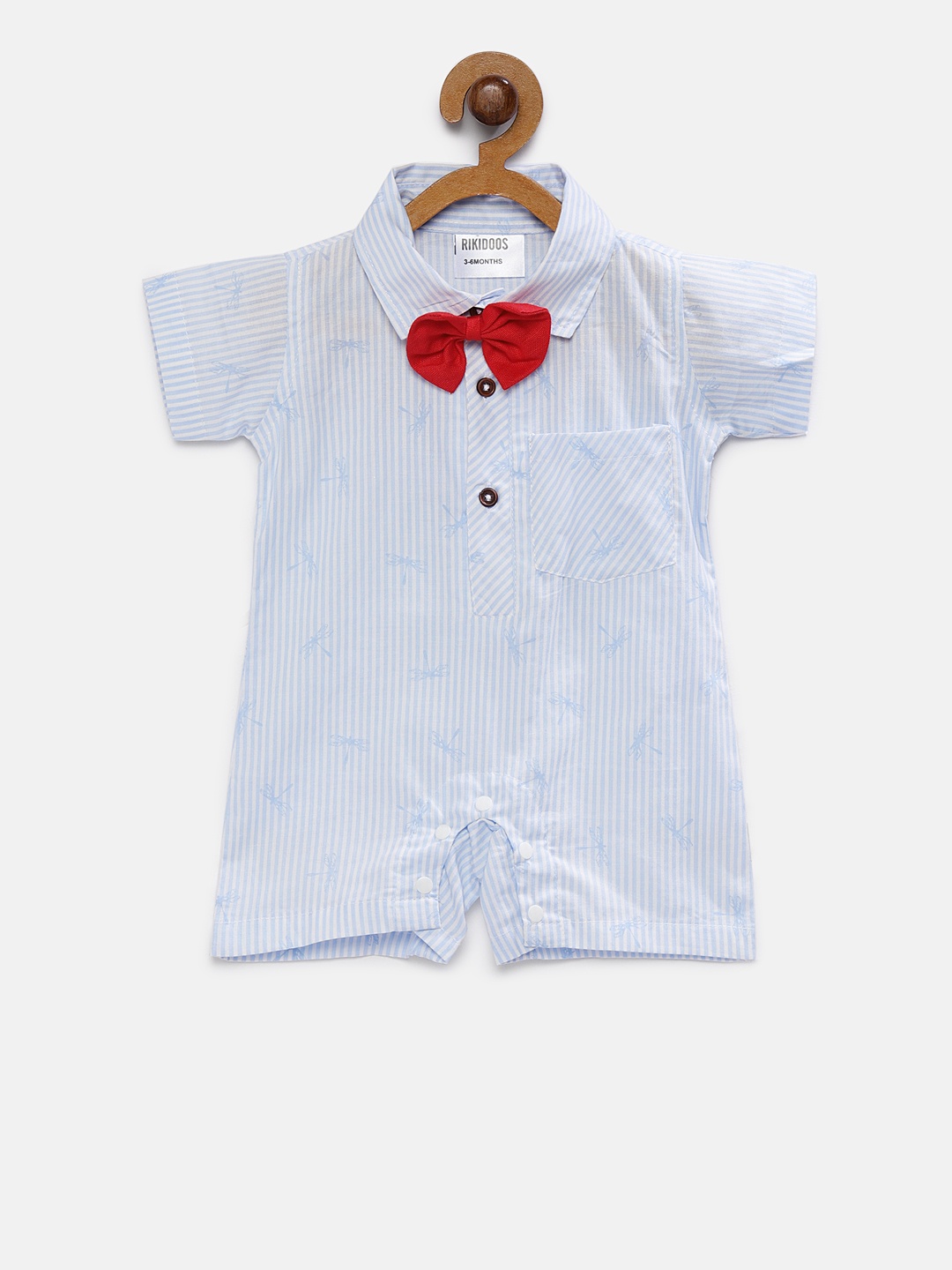 RIKIDOOS Kids Blue and White Striped Romper