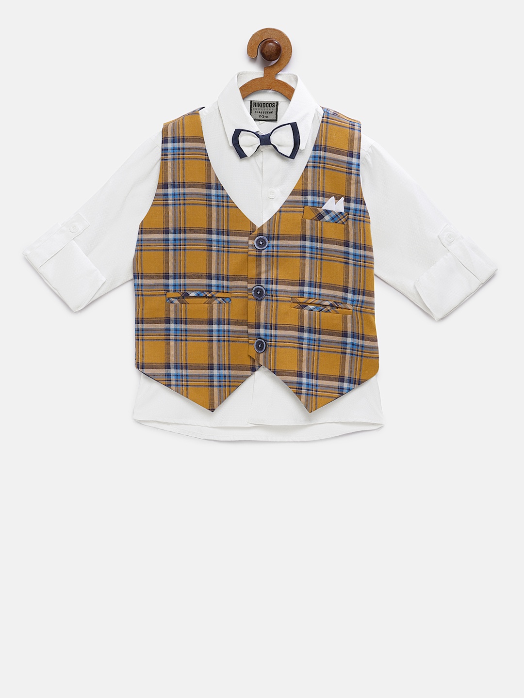 RIKIDOOS Boys White & Mustard Yellow Regular Fit Solid Formal Shirt with Waistcoat & Tie
RIKIDOOS Boys White & Mustard Yellow Regular Fit Solid Formal Shirt with Waistcoat & Tie