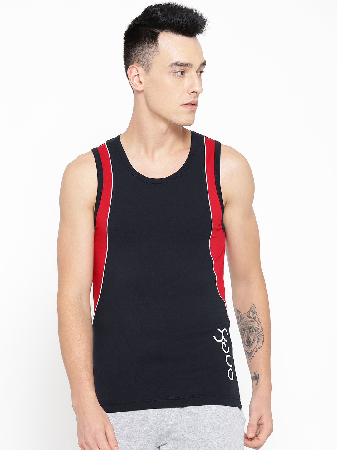 one8 by Virat Kohli Men Navy & Red Colourblocked Innerwear Lounge Vest 210, Navy blue
one8 by Virat Kohli Men Navy & Red Colourblocked Innerwear Lounge Vest 210, Navy blue