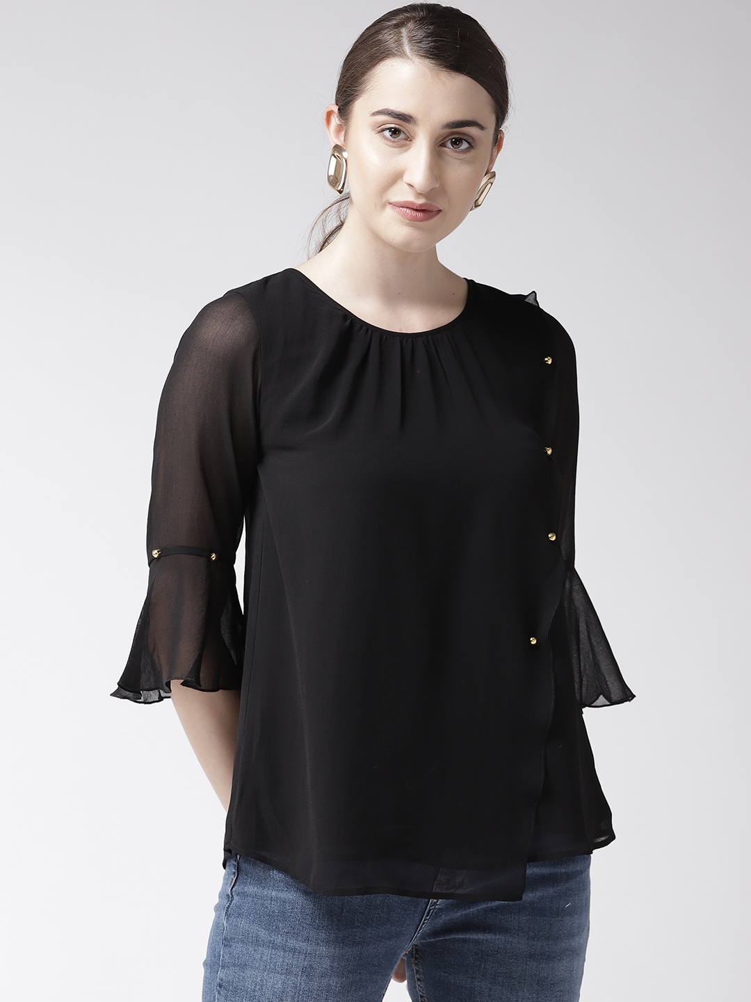 Antheaa Women Black Solid Layered Top