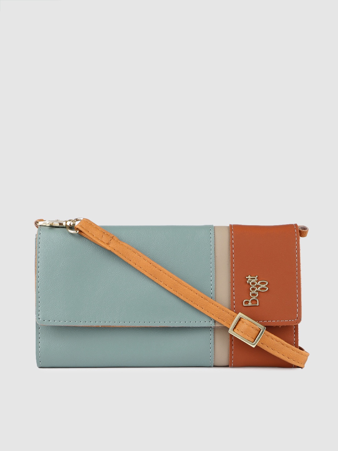 Baggit Women Blue & Brown Colourblocked Two Fold Wallet