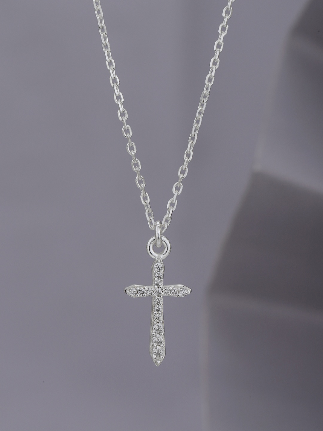 Carlton London Rhodium Plated Cubic Zirconia Studded Greek Cross Pendant with Chain, Silver
Carlton London Rhodium Plated Cubic Zirconia Studded Greek Cross Pendant with Chain, Silver