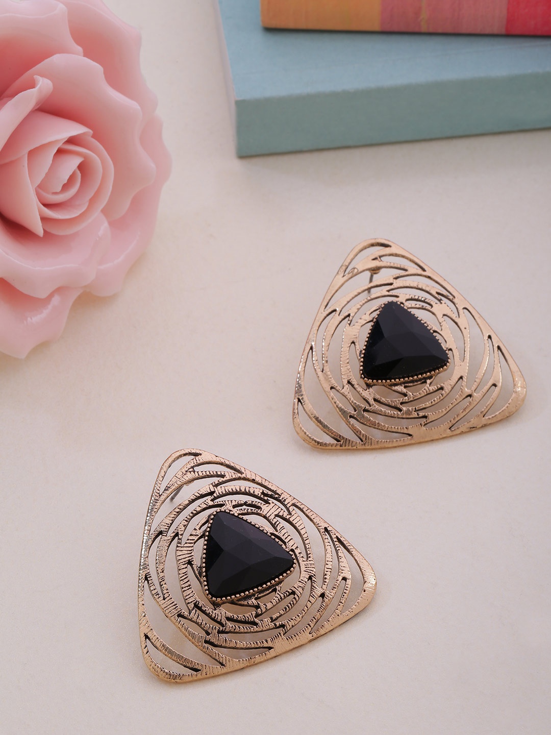 PRITA BY PRIYAASI Black Gold-Plated Stone Studded Handcrafted Triangular Drop Earrings
PRITA BY PRIYAASI Black Gold-Plated Stone Studded Handcrafted Triangular Drop Earrings