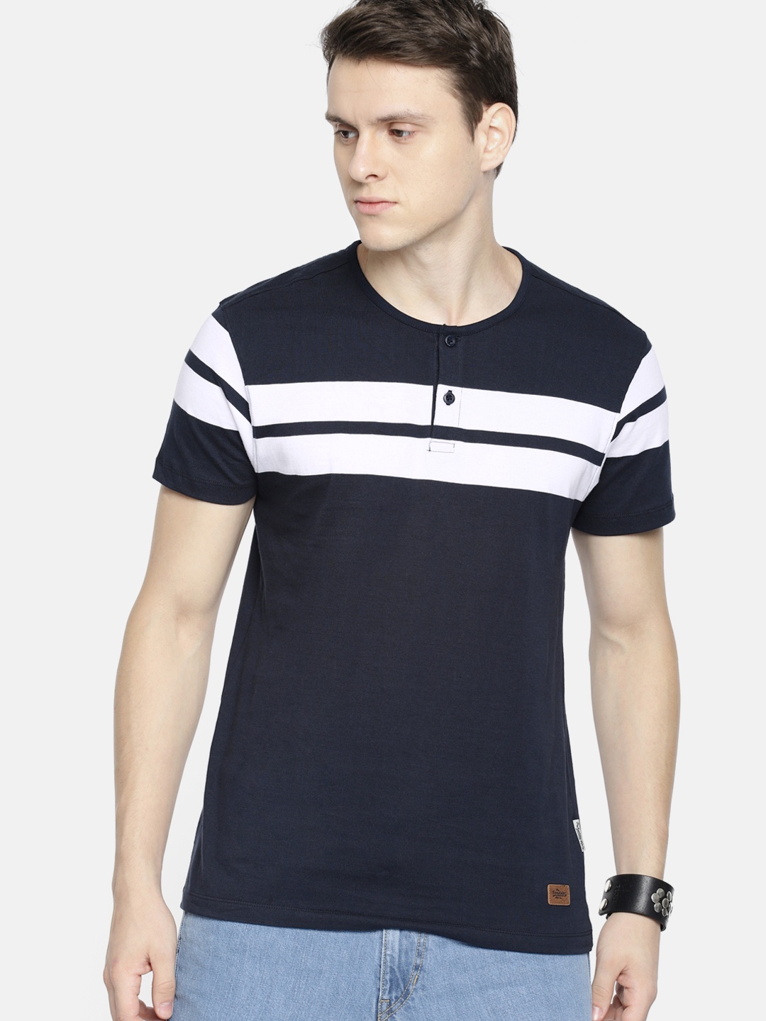 The Roadster Lifestyle Co Men Navy Blue White Striped Henley Neck Pure Cotton T-shirt
The Roadster Lifestyle Co Men Navy Blue White Striped Henley Neck Pure Cotton T-shirt