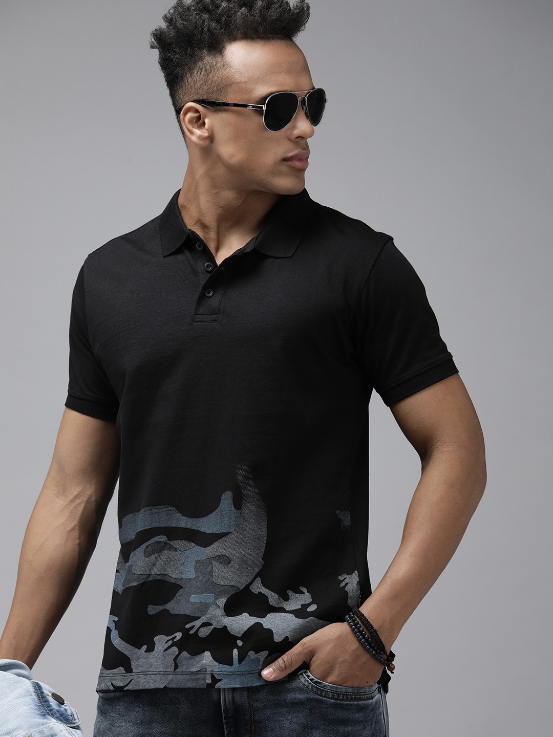 The Roadster Lifestyle Co. Men Black Camouflage Printed Polo Collar Pure Cotton T-shirt
The Roadster Lifestyle Co. Men Black Camouflage Printed Polo Collar Pure Cotton T-shirt