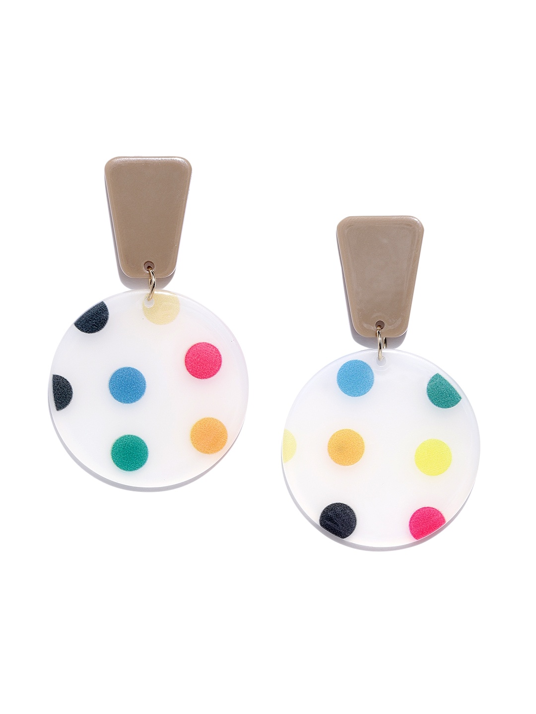 PRITA BY PRIYAASI Taupe & White Geometric Handcrafted Drop Earrings