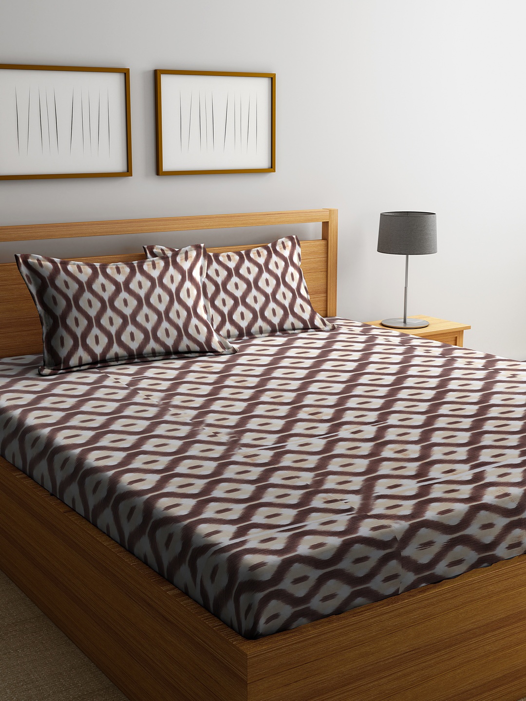Cortina Brown & Off-White Ethnic Motifs 144 TC Cotton 1 Queen Bedsheet with 2 Pillow Covers
Cortina Brown & Off-White Ethnic Motifs 144 TC Cotton 1 Queen Bedsheet with 2 Pillow Covers