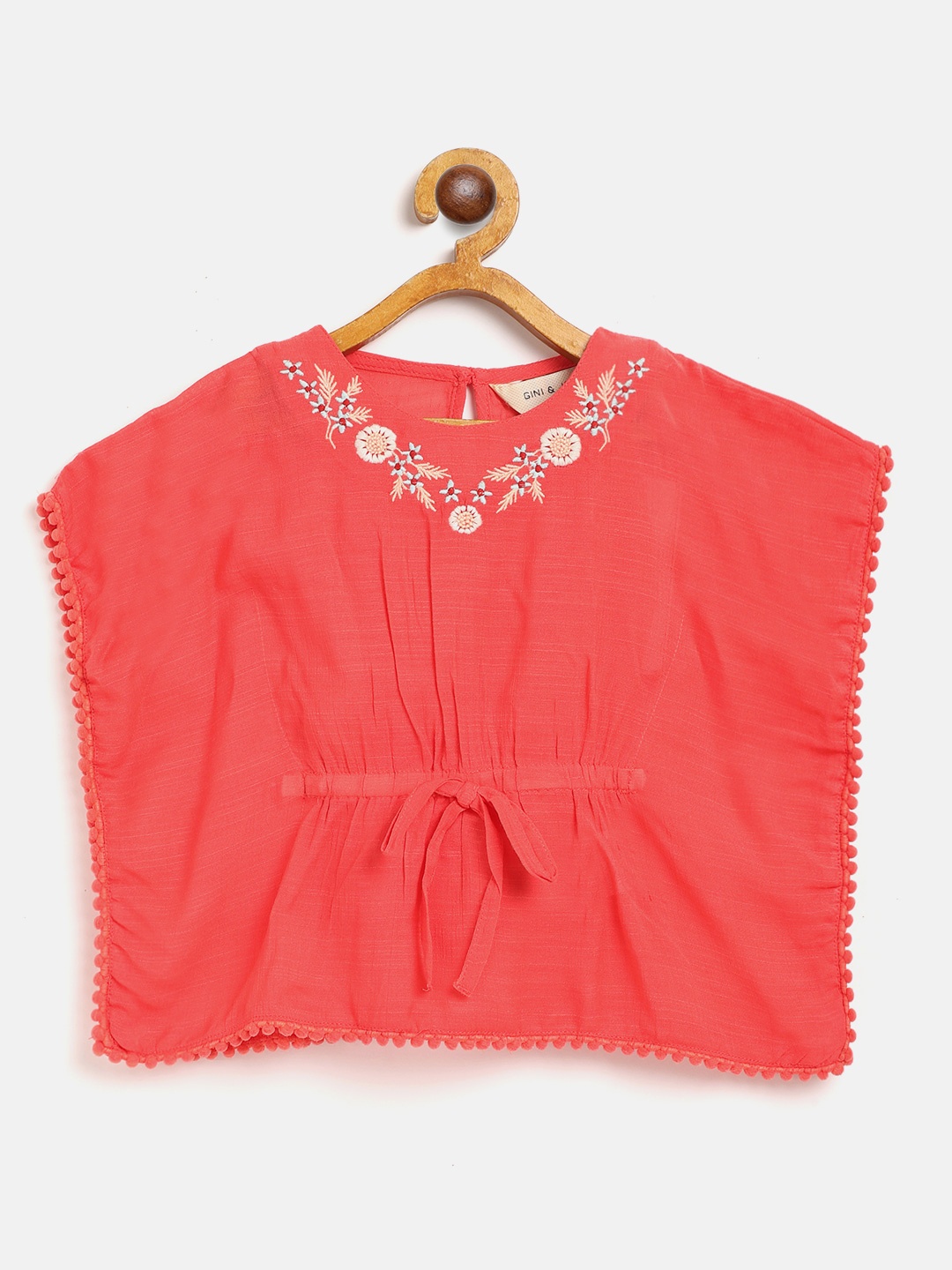 Gini and Jony Coral Pink Solid Floral Embroidered Detail Kaftan Top with Waist Tie-Ups
Gini and Jony Coral Pink Solid Floral Embroidered Detail Kaftan Top with Waist Tie-Ups