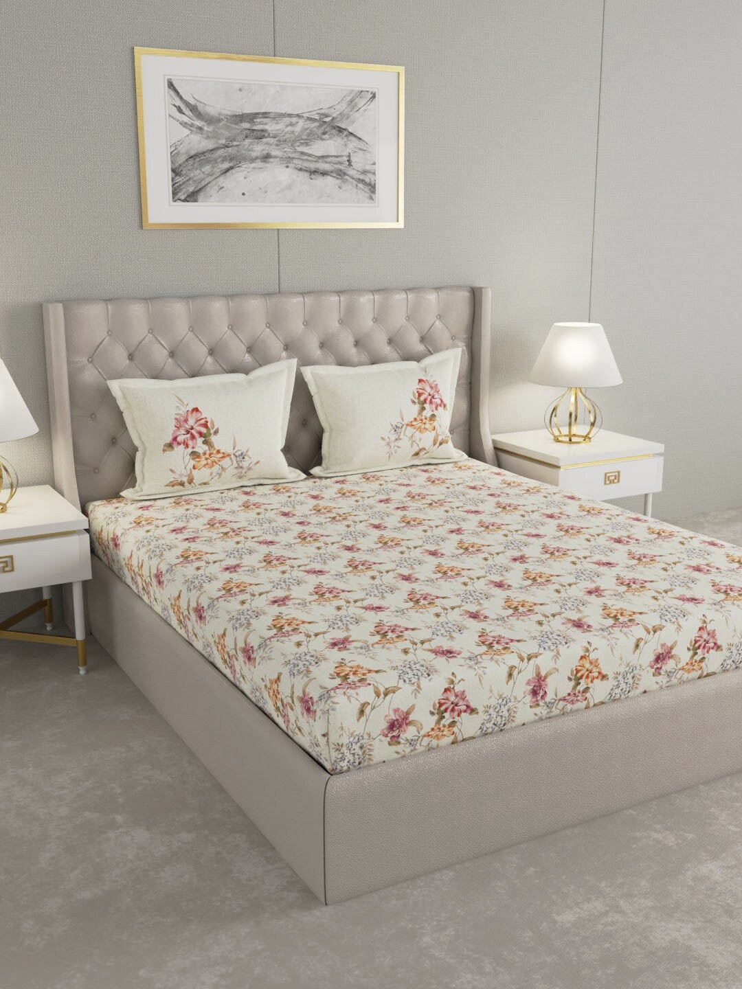 GM Beige & Orange Floral 144 TC Cotton Double Queen Bedsheet with 2 Pillow Covers
GM Beige & Orange Floral 144 TC Cotton Double Queen Bedsheet with 2 Pillow Covers