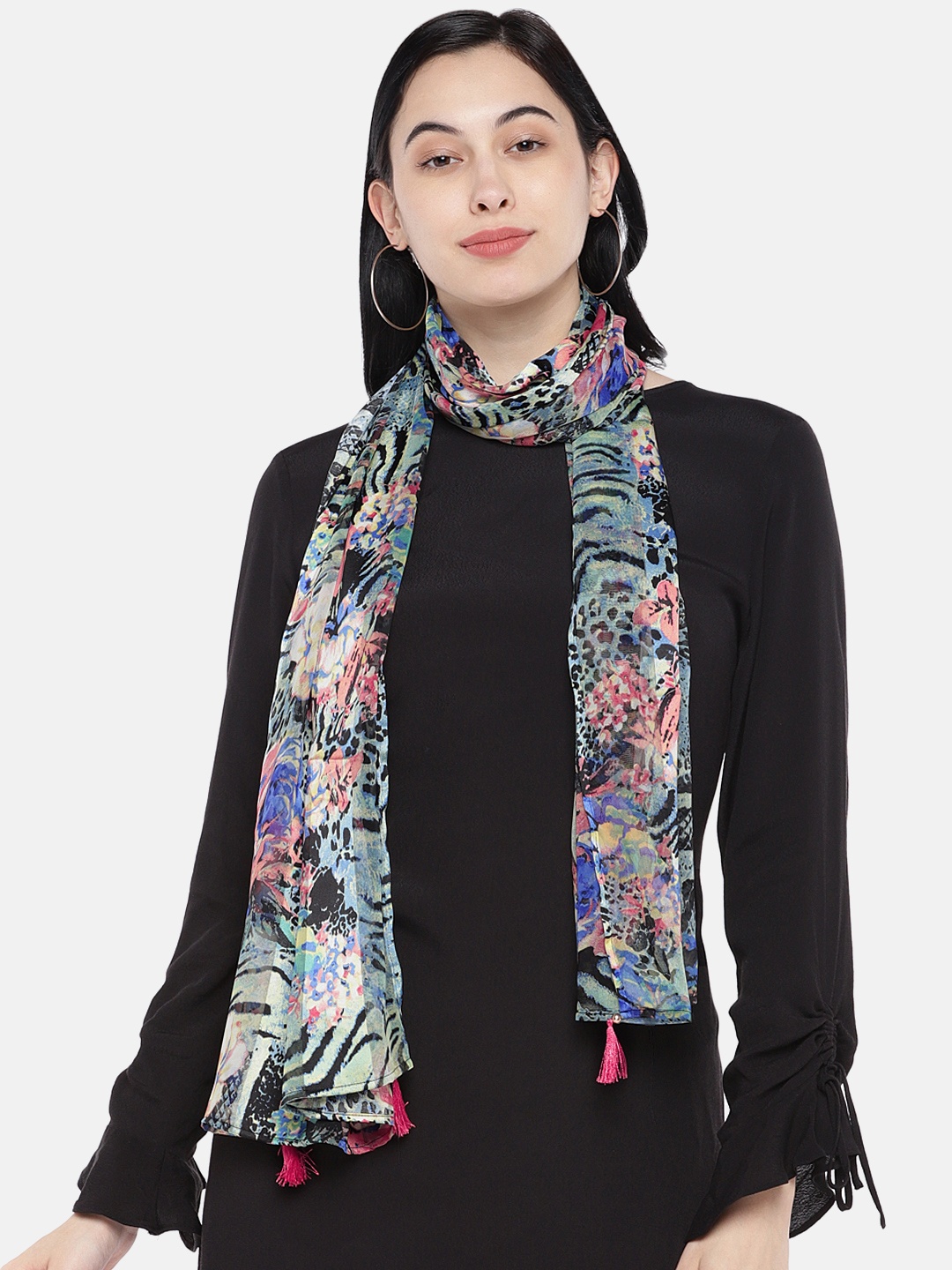 Shiloh Blue and Black Printed Scarf