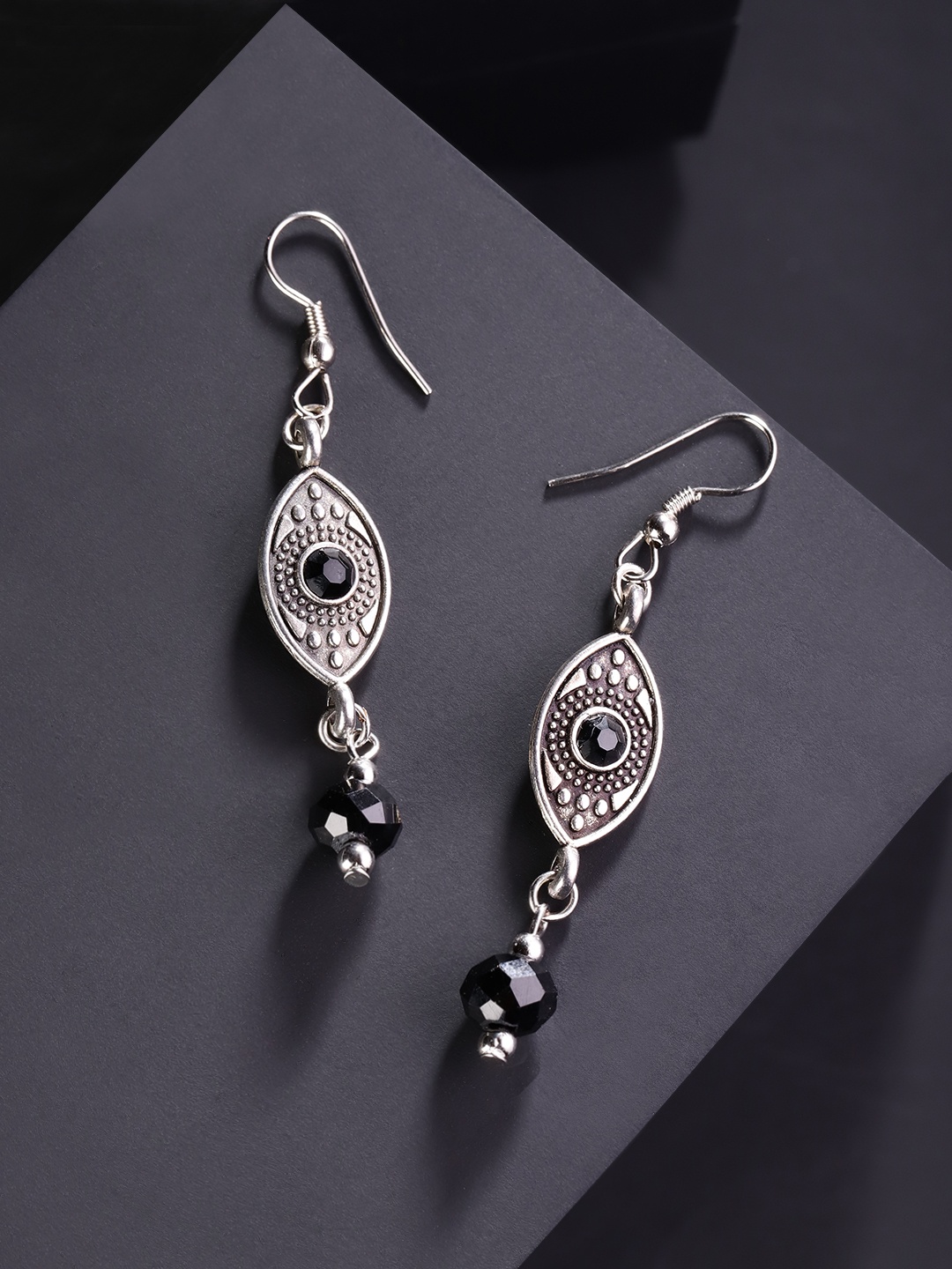 Carlton London Oxidised Silver-Toned & Black Rhodium-Plated Beaded Classic Drop Earrings
Carlton London Oxidised Silver-Toned & Black Rhodium-Plated Beaded Classic Drop Earrings