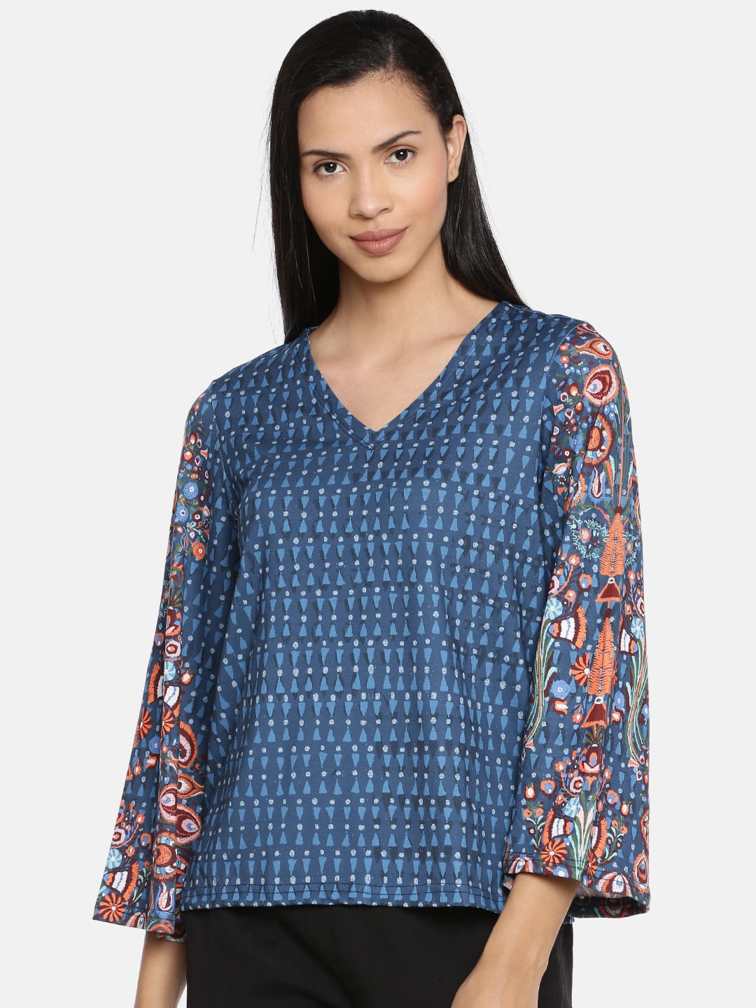 Global Desi Women Blue Printed Top