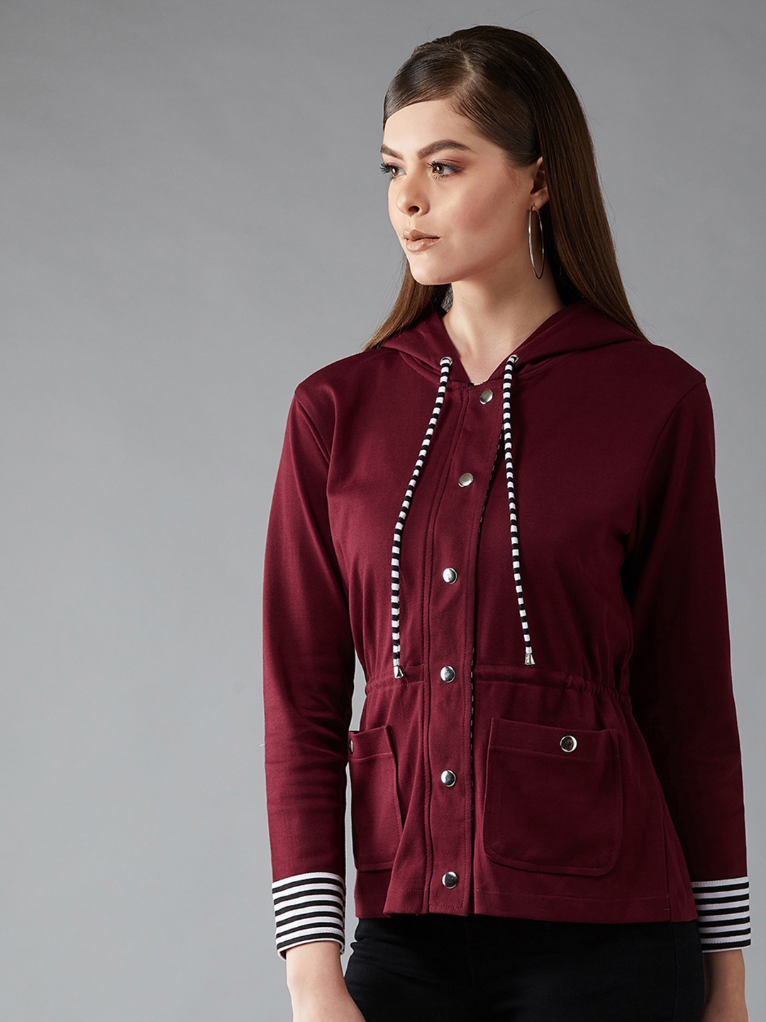DOLCE CRUDO Women Maroon Solid Padded Jacket