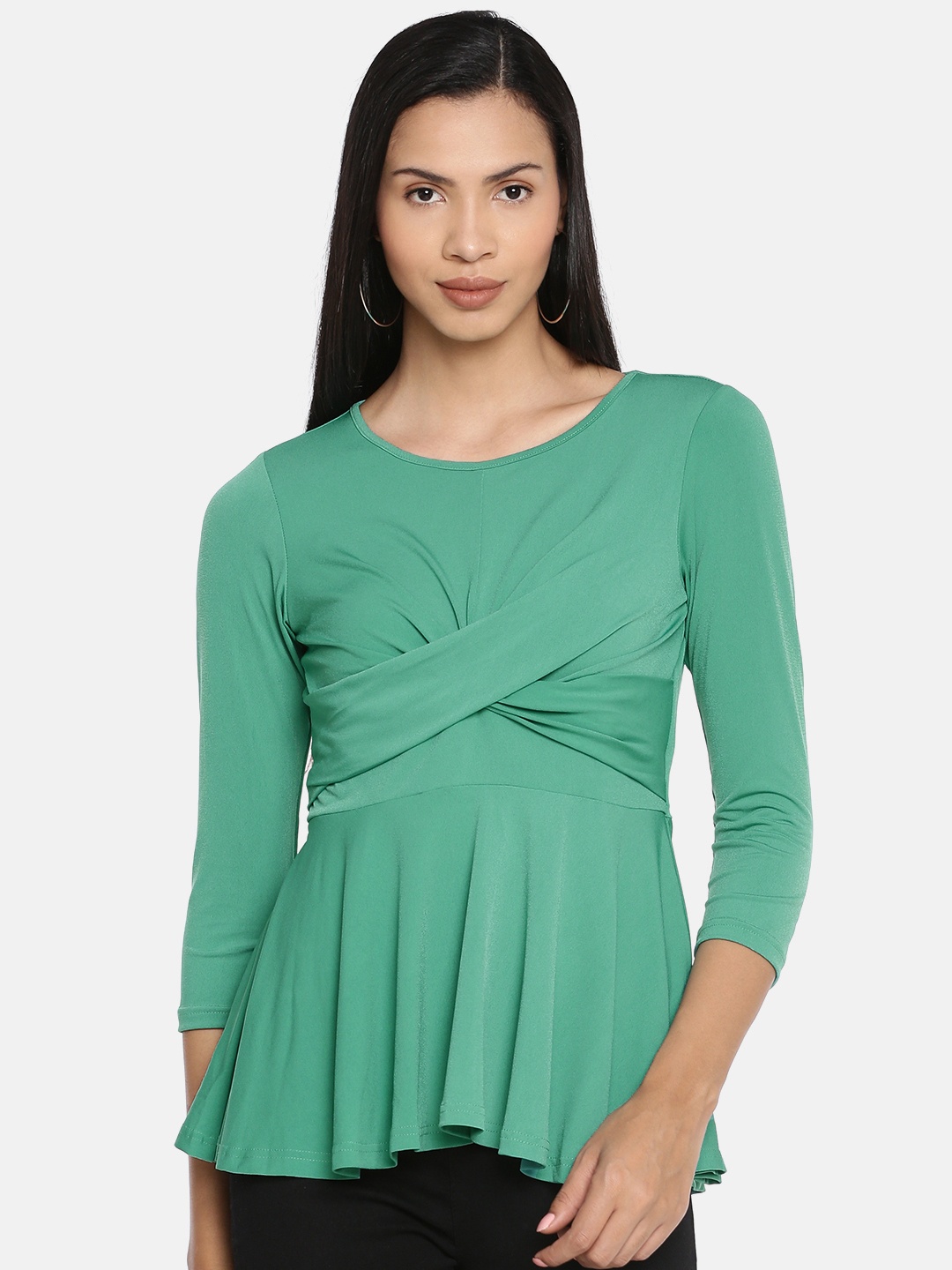 AND Women Sea Green Solid Peplum Top