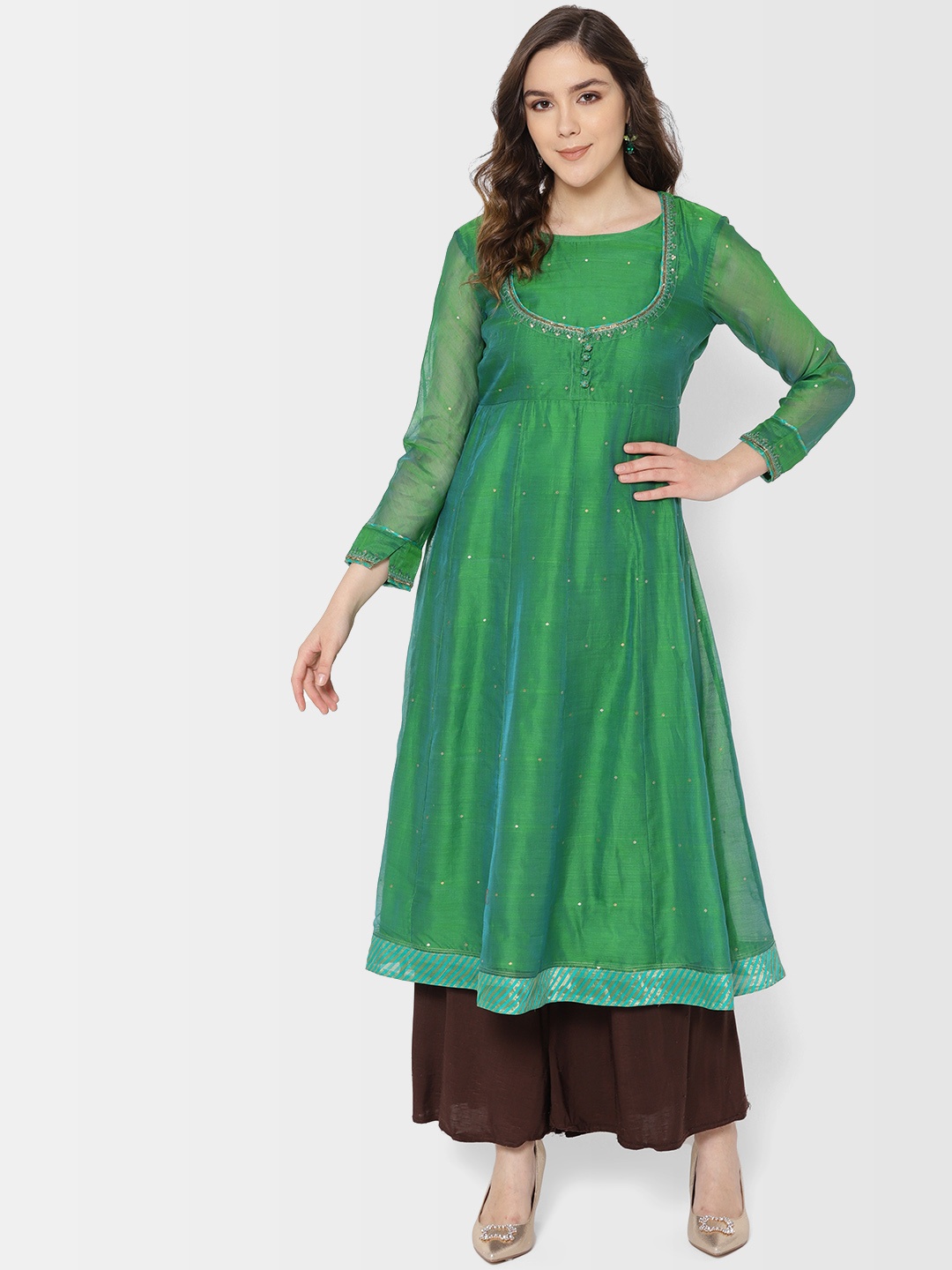 Fabindia Women Green & Golden Slim Fit Hand-Embroidered Handwoven Empire A-Line Kurta
Fabindia Women Green & Golden Slim Fit Hand-Embroidered Handwoven Empire A-Line Kurta