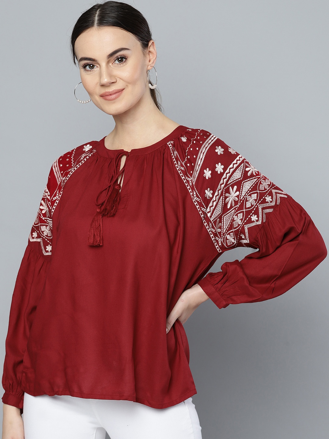 RARE Women Maroon Solid Top