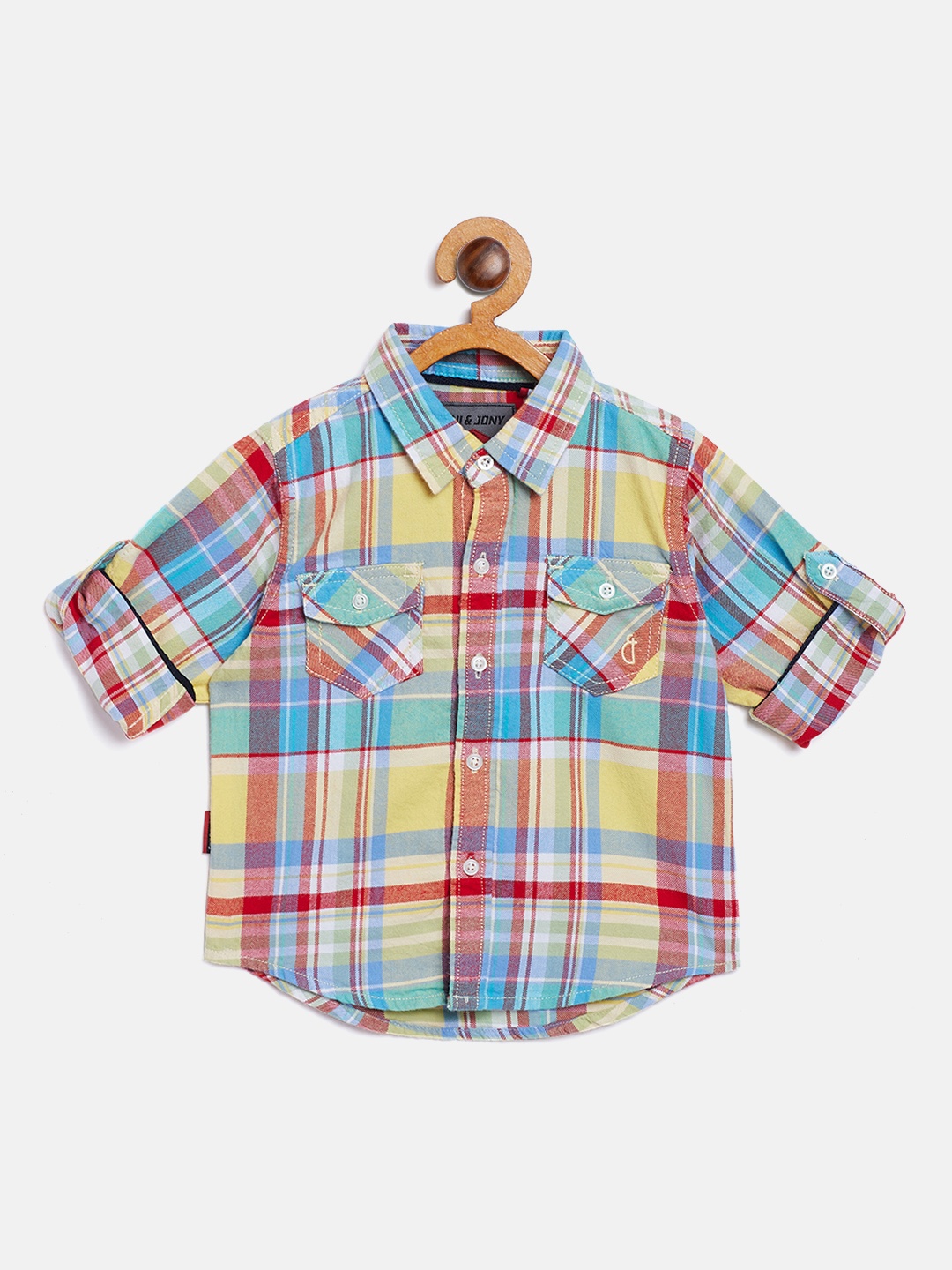 Gini and Jony Boys Yellow & Blue Regular Fit Checked Casual Shirt