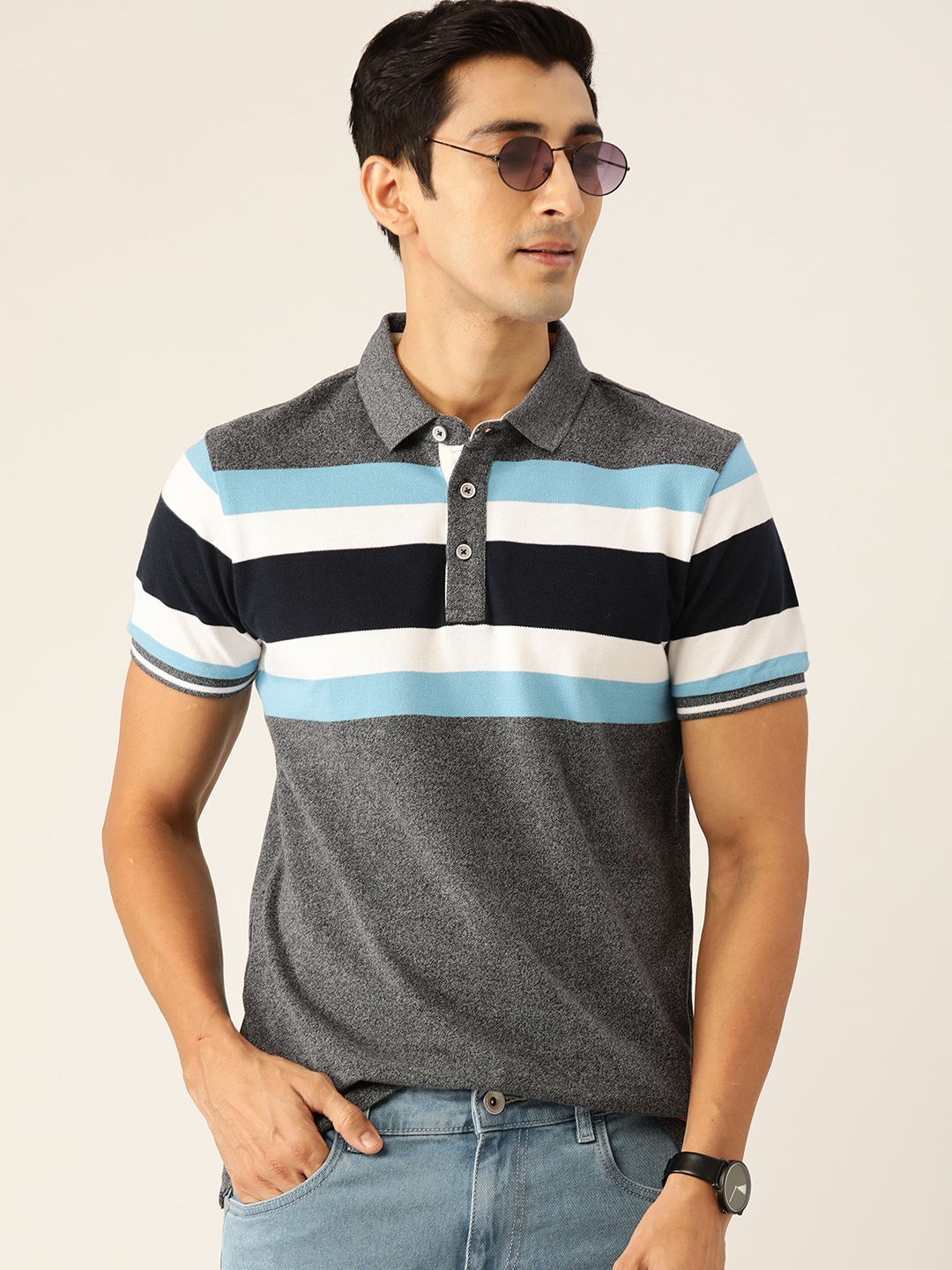 United Colors of Benetton Men Charcoal Grey White Striped Polo Collar Pure Cotton T-shirt
United Colors of Benetton Men Charcoal Grey White Striped Polo Collar Pure Cotton T-shirt