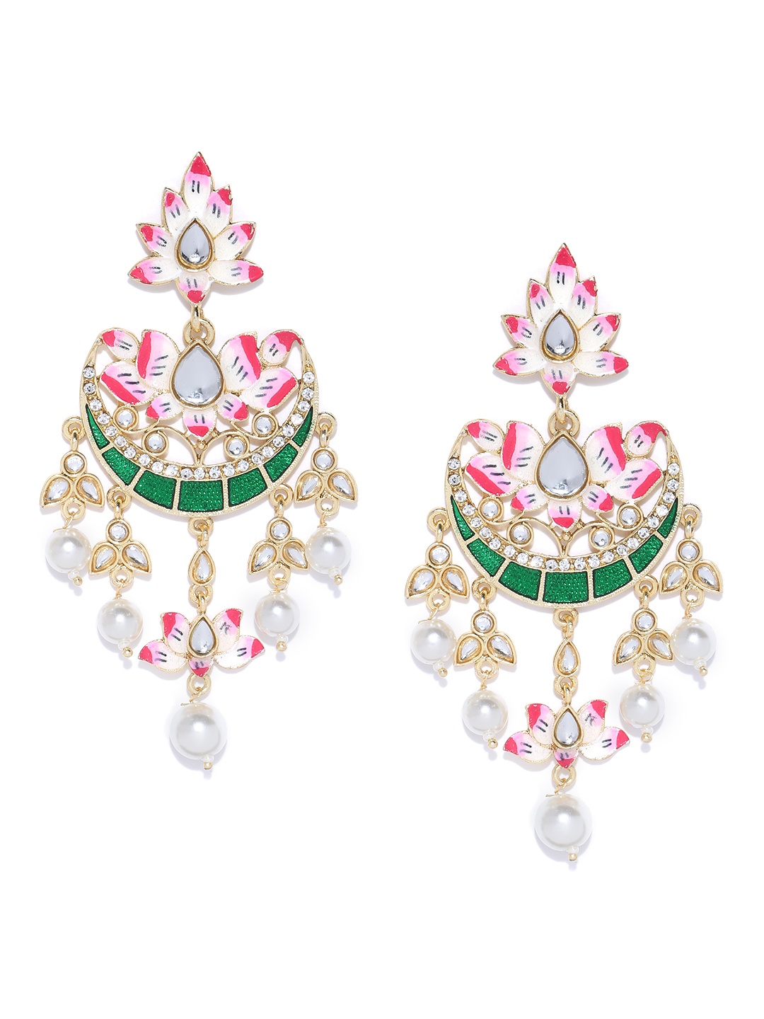 Melani Borsa Green & Pink Gold-Plated Handcrafted Meenakari Crescent-Shaped Chandbalis
Melani Borsa Green & Pink Gold-Plated Handcrafted Meenakari Crescent-Shaped Chandbalis