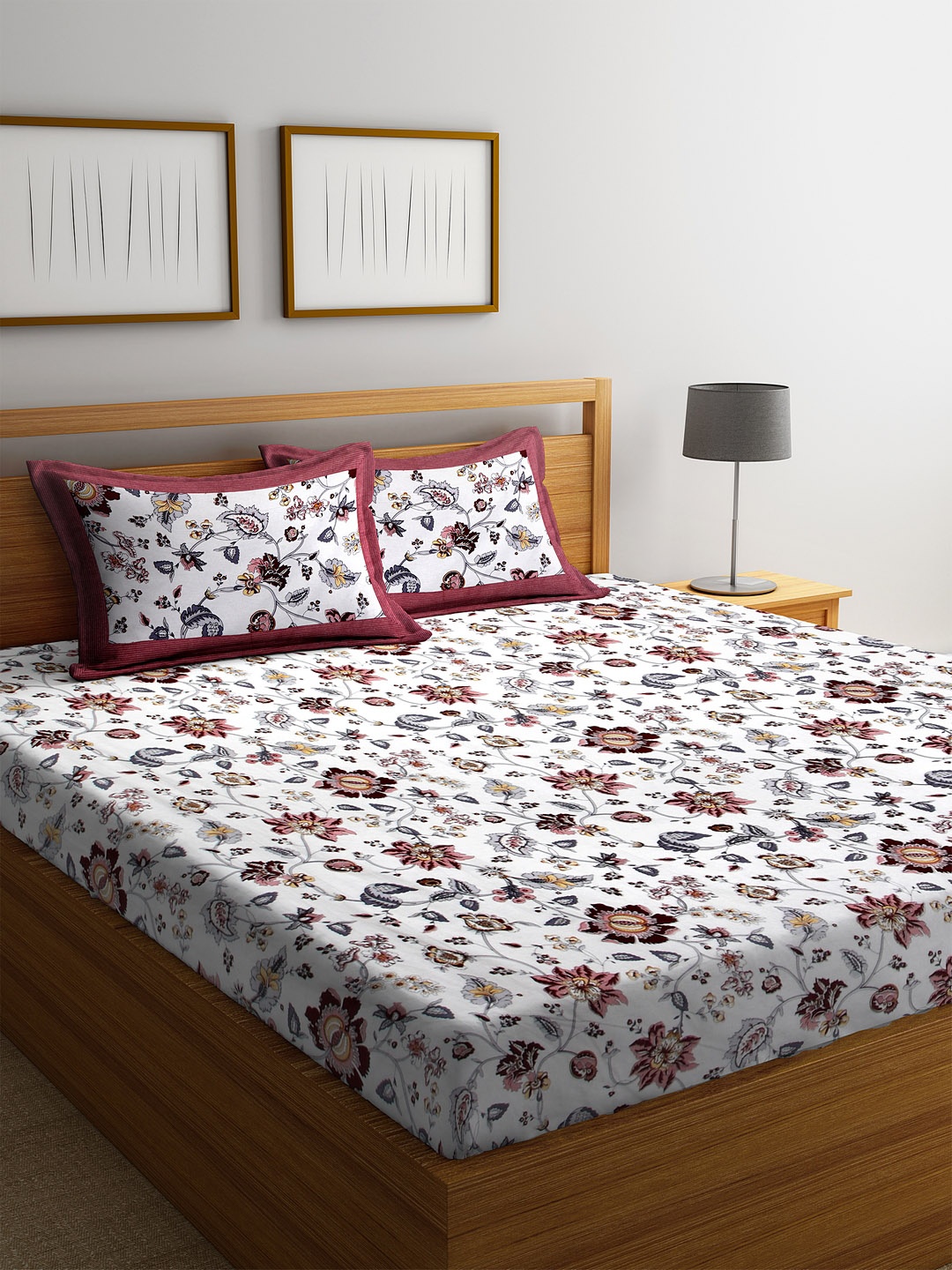 Rajasthan Decor White & Maroon Floral 144 TC Cotton 1 King Bedsheet with 2 Pillow Covers
Rajasthan Decor White & Maroon Floral 144 TC Cotton 1 King Bedsheet with 2 Pillow Covers