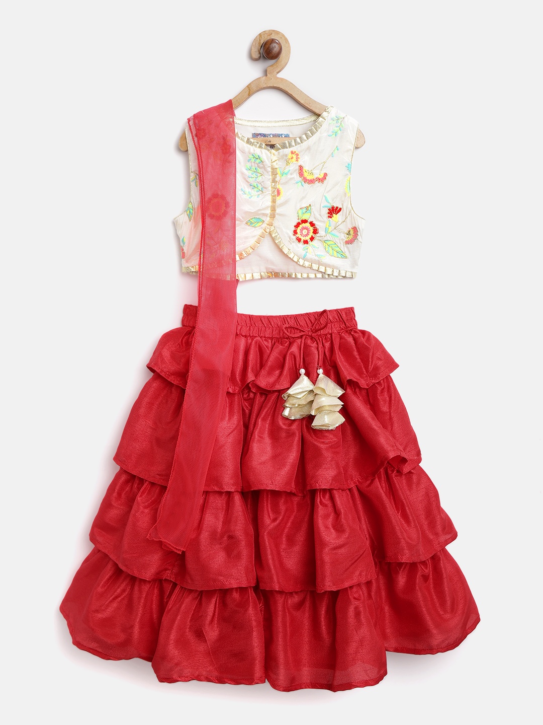 Nauti Nati Girls Red & Off-White Embroidered Ready to Wear Lehenga & Blouse with Dupatta
Nauti Nati Girls Red & Off-White Embroidered Ready to Wear Lehenga & Blouse with Dupatta