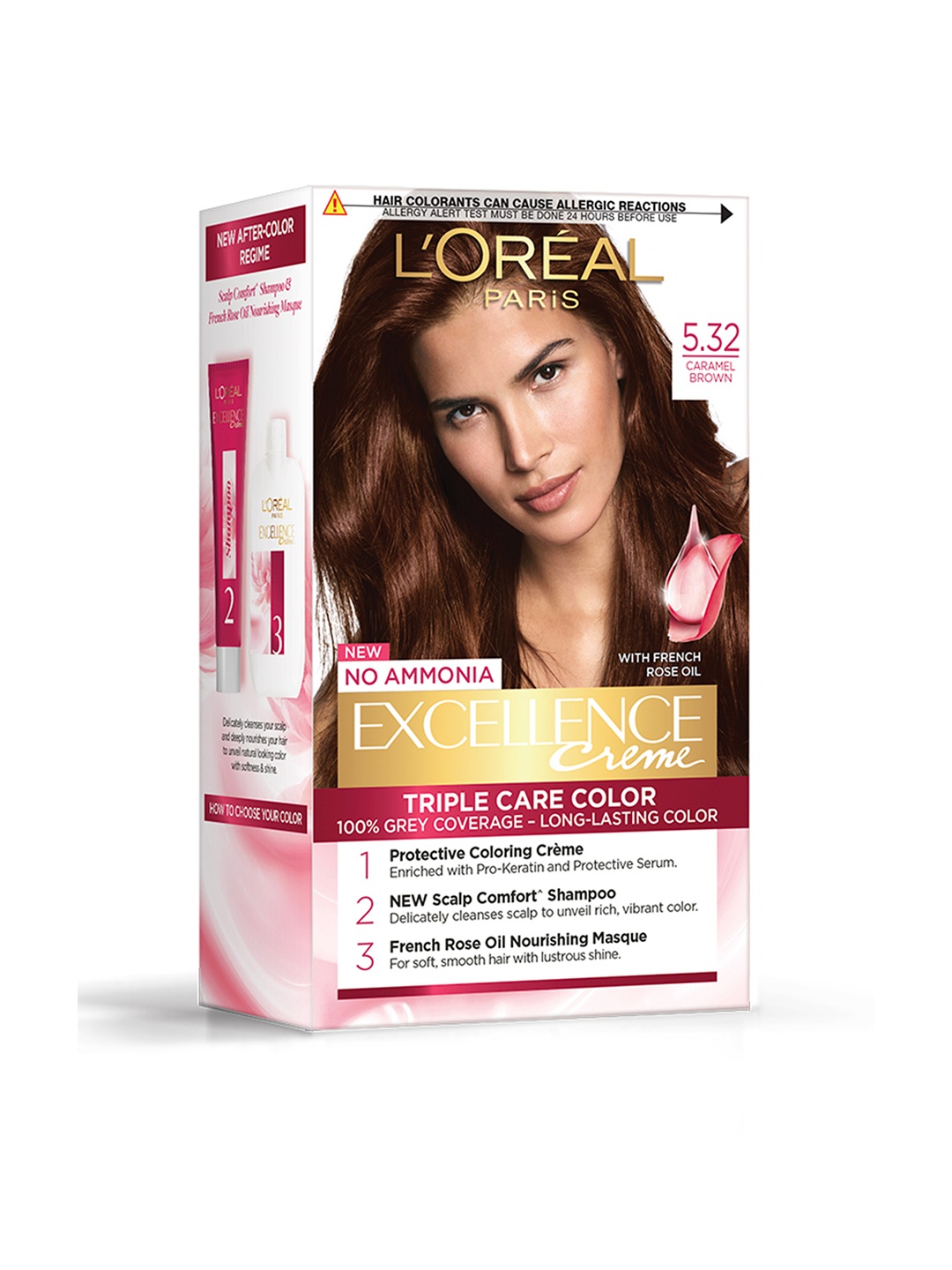 LOreal Paris Excellence Creme Triple Care Hair Color 72 ml+100g - Caramel Brown 5.32, White
LOreal Paris Excellence Creme Triple Care Hair Color 72 ml+100g - Caramel Brown 5.32, White