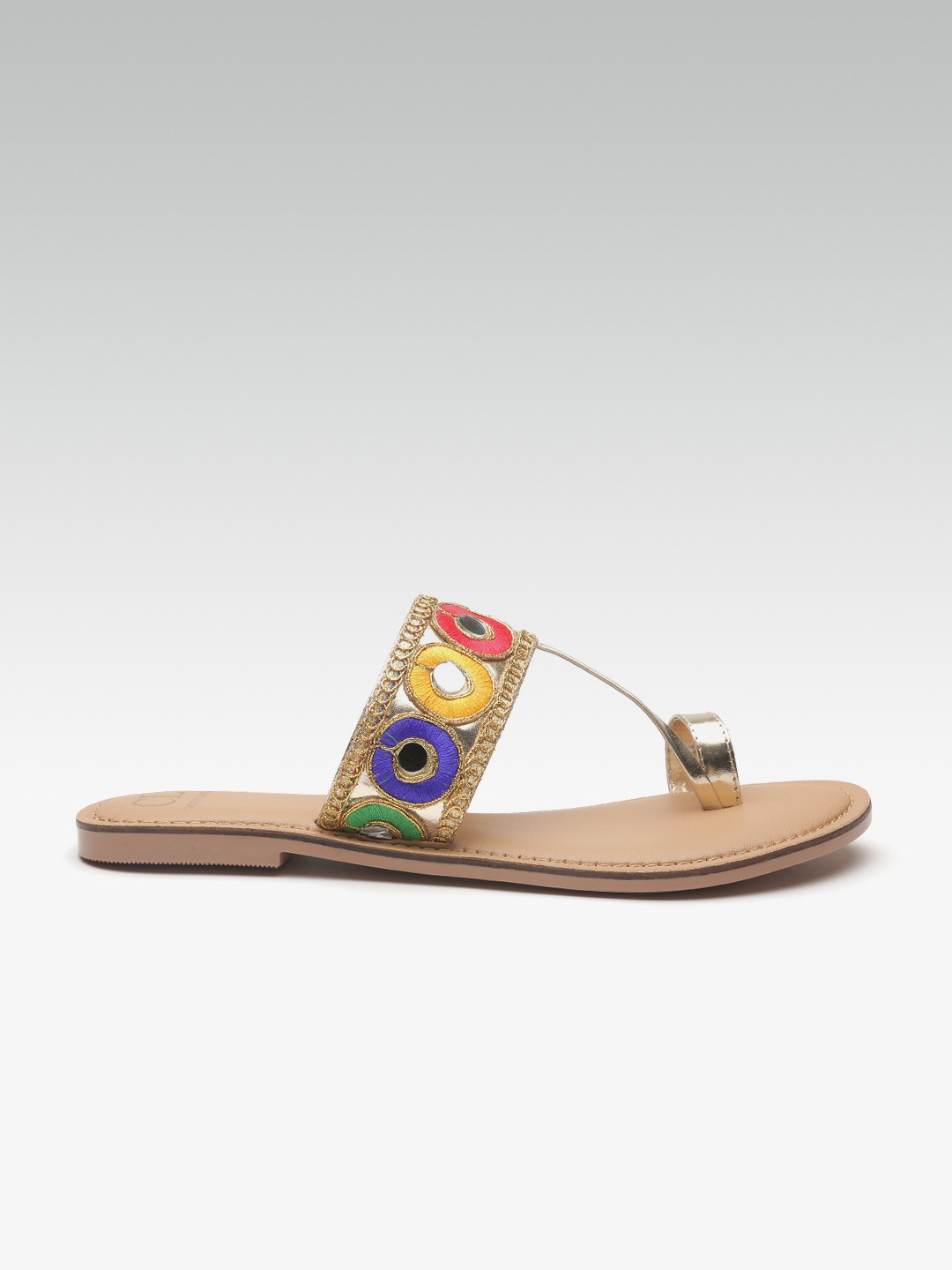 Carlton London Women Multicoloured Mirror Work One Toe Flats, Multi