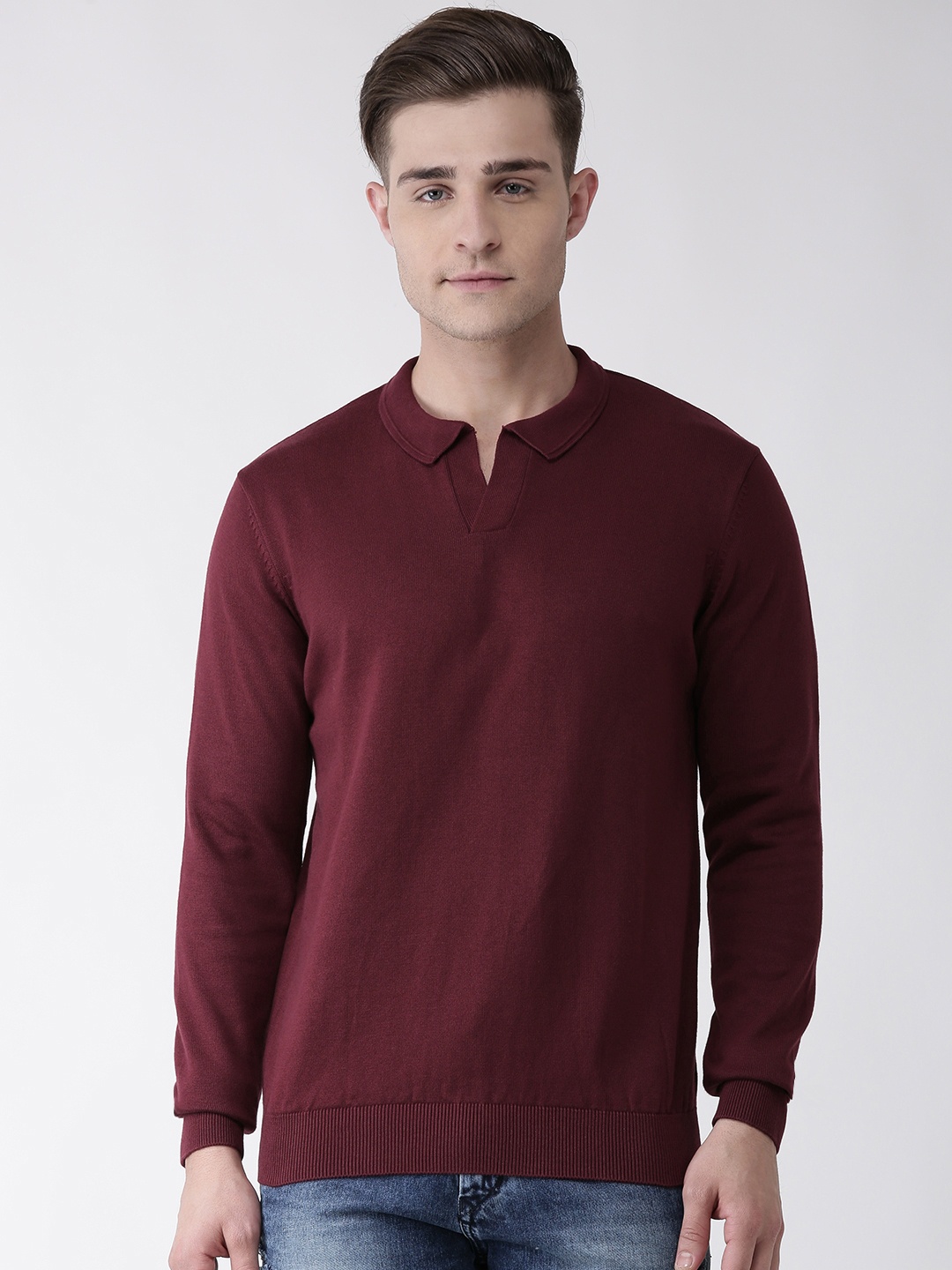 Celio Men Burgundy Solid Pullover Sweater