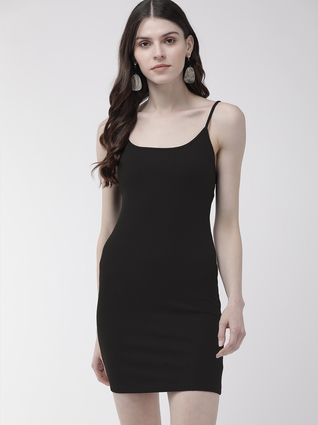 FOREVER 21 Women Black Solid Ribbed Bodycon Dress