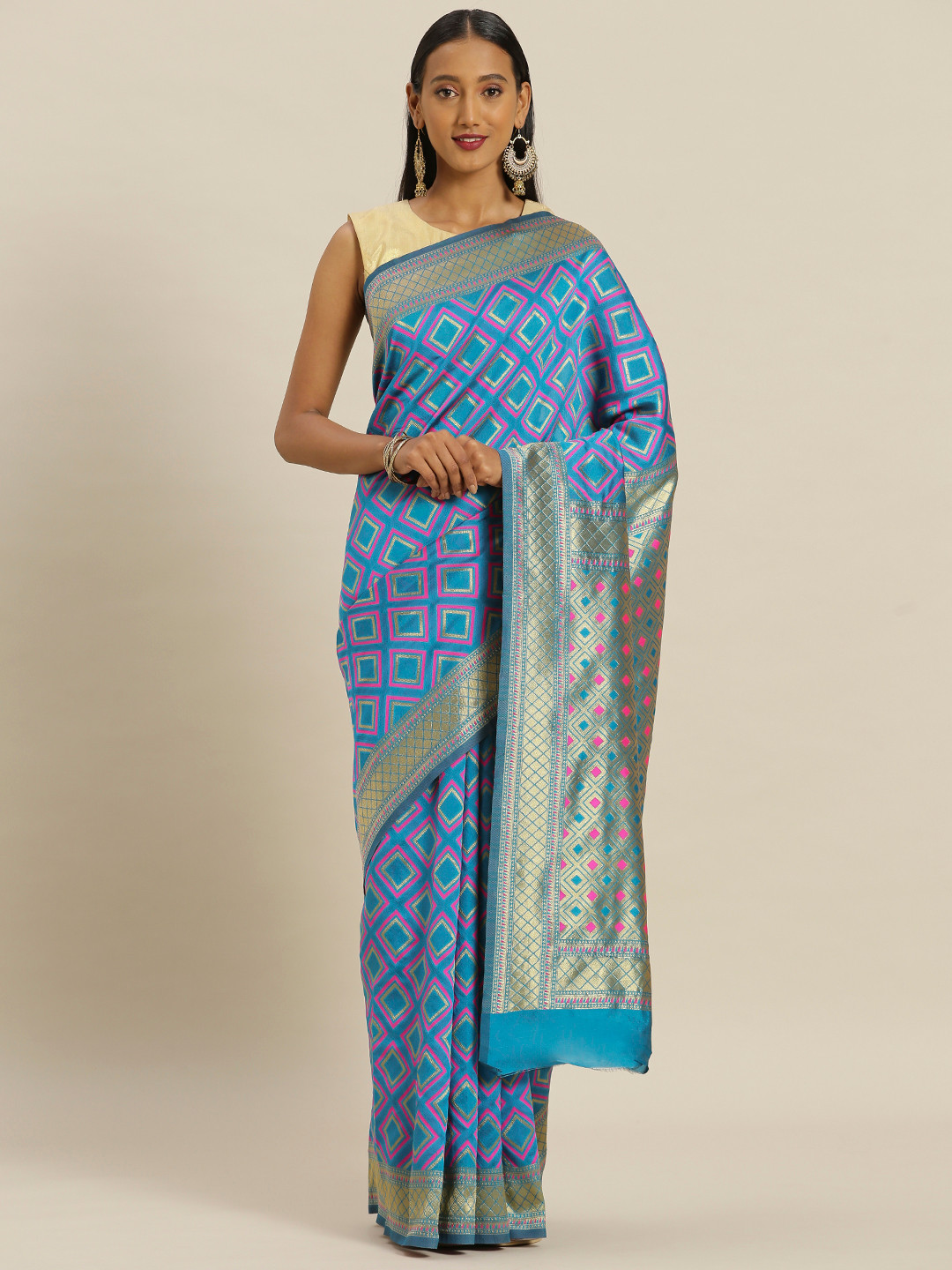Mitera Blue & Pink Silk Blend Woven Design Banarasi Saree
Mitera Blue & Pink Silk Blend Woven Design Banarasi Saree