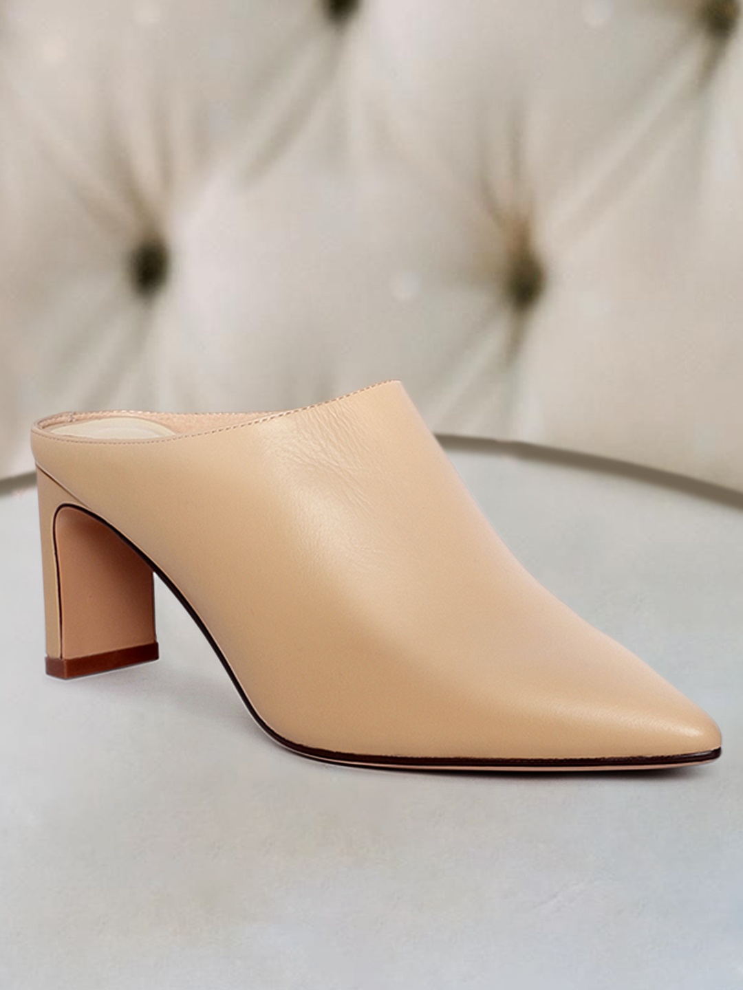 Heel & Buckle London Women Beige Leather Solid Mules