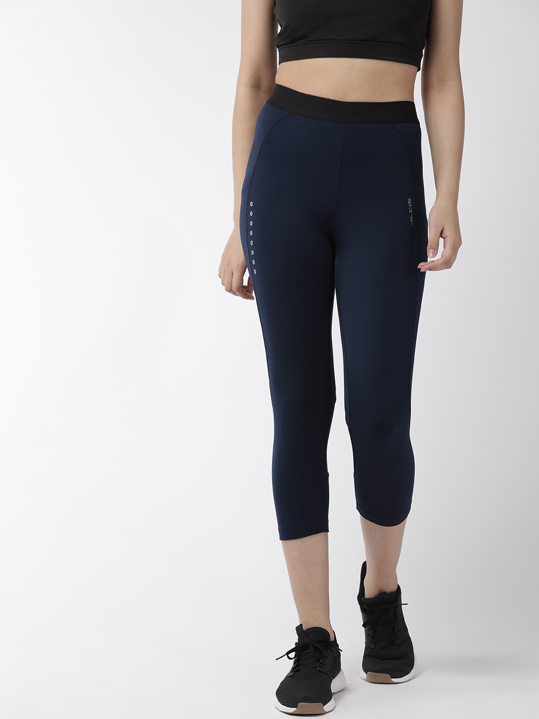 Alcis Women Navy Blue Solid Cropped Tights