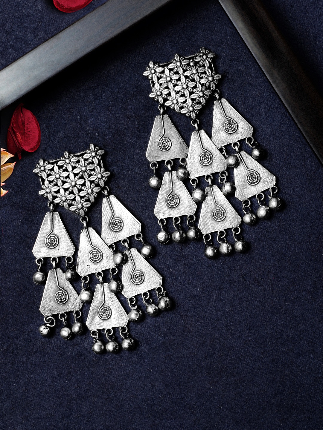 Rubans Silver-Plated Classic Oxidised Drop Earrings