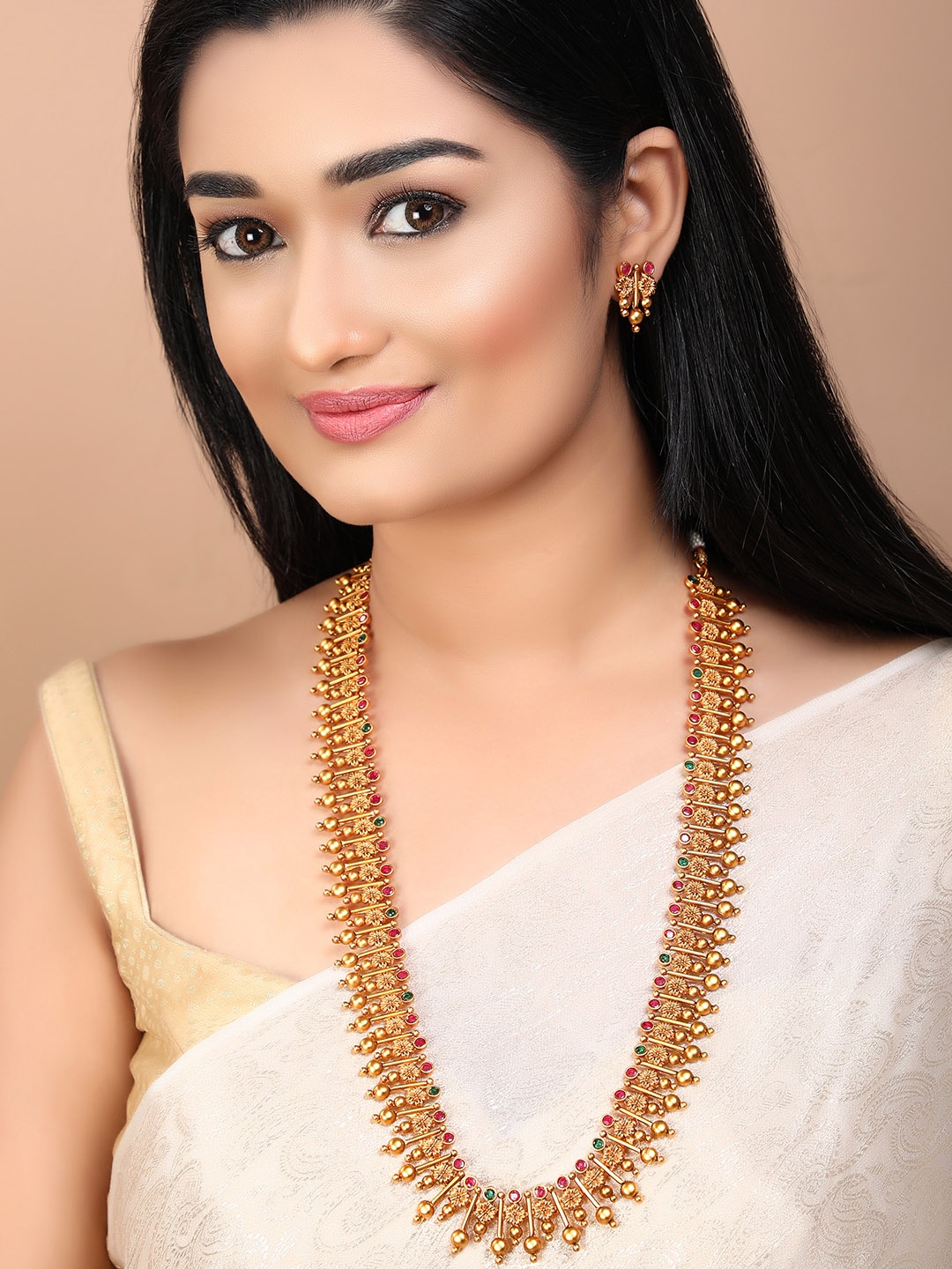 Rubans Women Gold-Plated Pink & Green Stone Studded Handcrafted Temple Jewellery Set
Rubans Women Gold-Plated Pink & Green Stone Studded Handcrafted Temple Jewellery Set