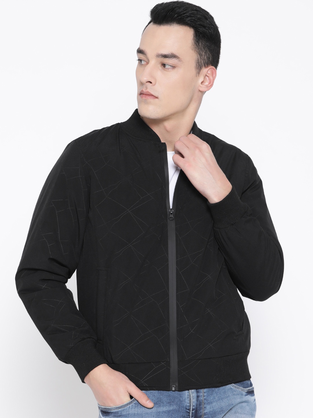 Duke Men Black Printed Bomber Jacket