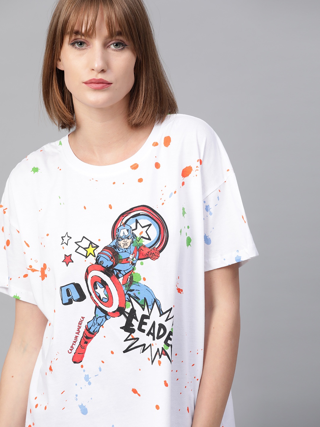 Kook N Keech Marvel Women Captain America Oversized Printed Round Neck Pure Cotton T-shirt, White
Kook N Keech Marvel Women Captain America Oversized Printed Round Neck Pure Cotton T-shirt, White