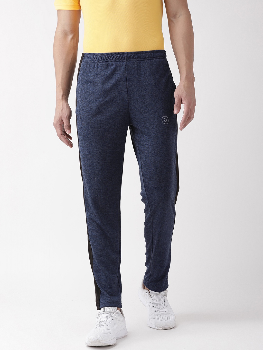 CHKOKKO Men Navy Blue Slub Effect Gym Track Pants