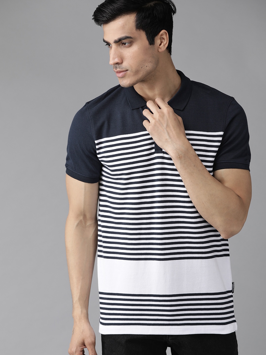 The Roadster Lifestyle Co Men White Navy Blue Striped Polo Collar Pure Cotton T-shirt
The Roadster Lifestyle Co Men White Navy Blue Striped Polo Collar Pure Cotton T-shirt