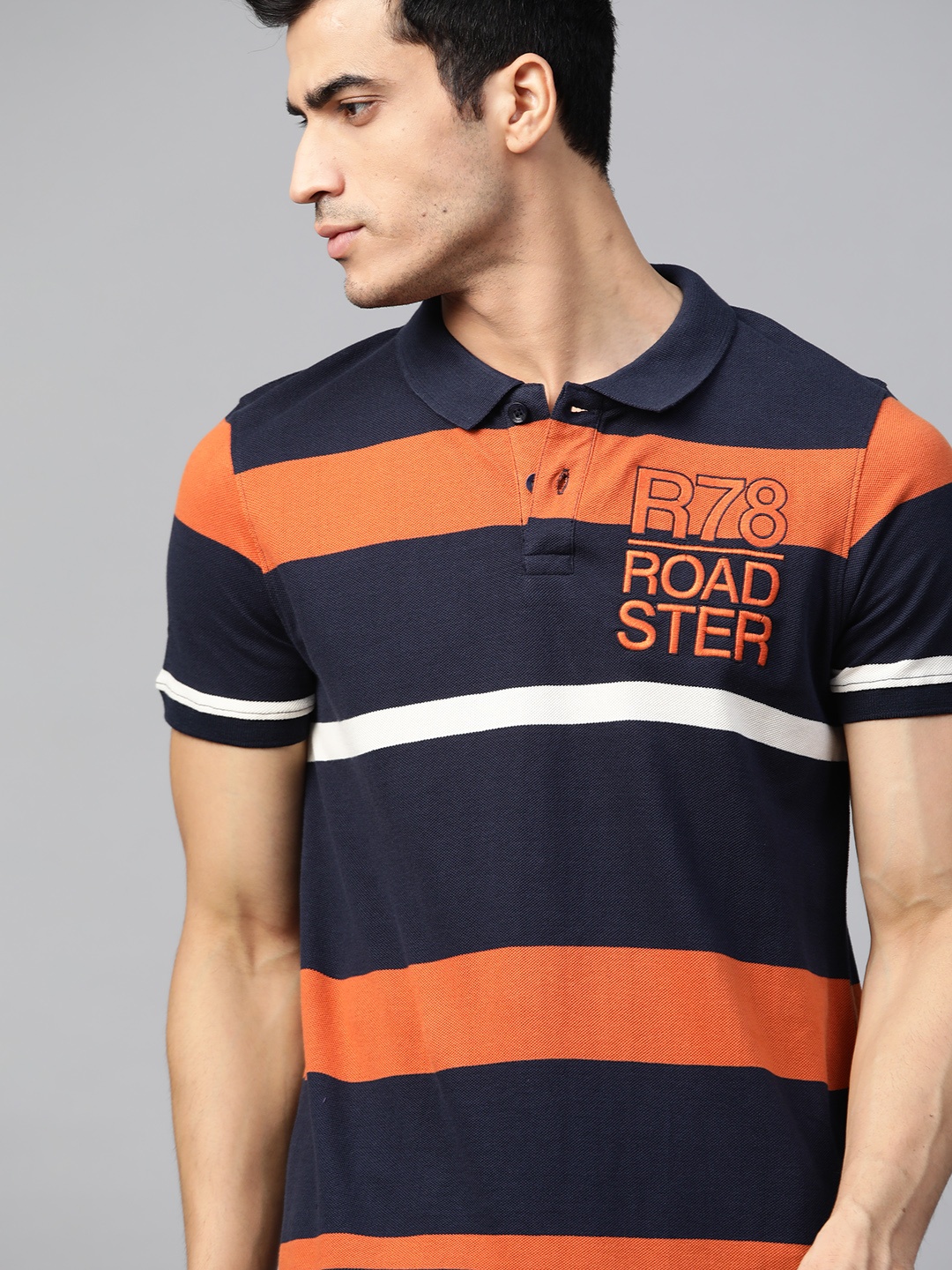 The Roadster Lifestyle Co Men Navy Blue Rust Orange Striped Polo Collar Pure Cotton T-shirt
The Roadster Lifestyle Co Men Navy Blue Rust Orange Striped Polo Collar Pure Cotton T-shirt
