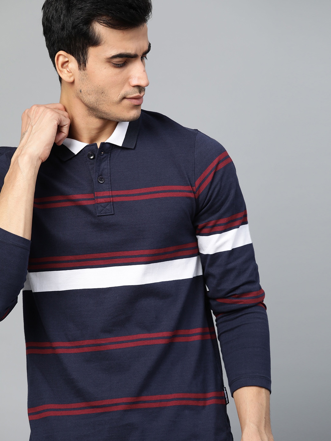 The Roadster Lifestyle Co Men Navy Blue Maroon Striped Polo Collar Pure Cotton T-shirt
The Roadster Lifestyle Co Men Navy Blue Maroon Striped Polo Collar Pure Cotton T-shirt