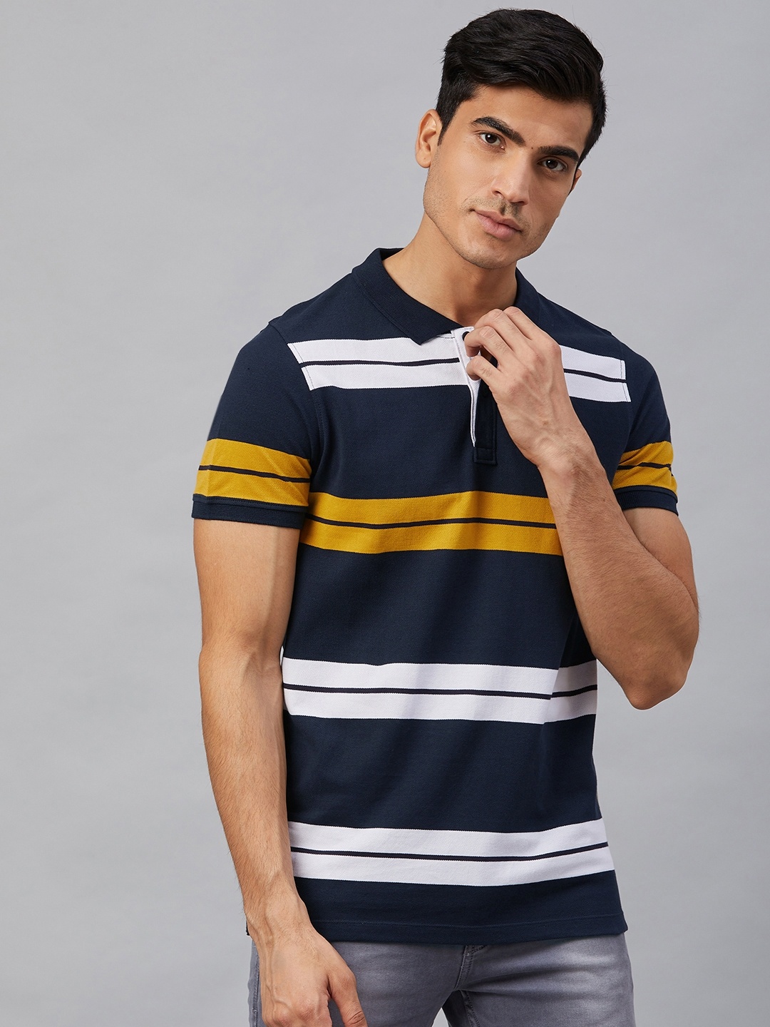 The Roadster Lifestyle Co Men Navy and White Striped Polo Collar Pure Cotton T-shirt, Navy blue
The Roadster Lifestyle Co Men Navy and White Striped Polo Collar Pure Cotton T-shirt, Navy blue