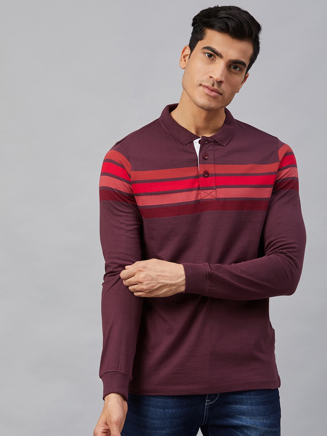 The Roadster Lifestyle Co Men Burgundy Striped Detail Polo Collar Pure Cotton T-shirt
The Roadster Lifestyle Co Men Burgundy Striped Detail Polo Collar Pure Cotton T-shirt
